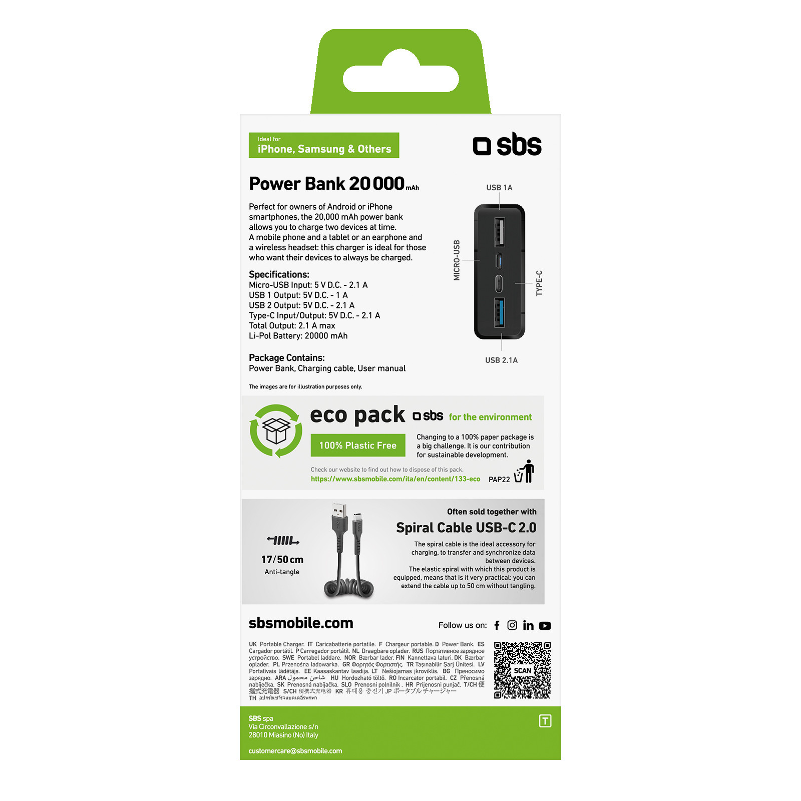 SBS TTBB20000FASTK Nero Power Bank 20000mAh con 2USB - immagine 5
