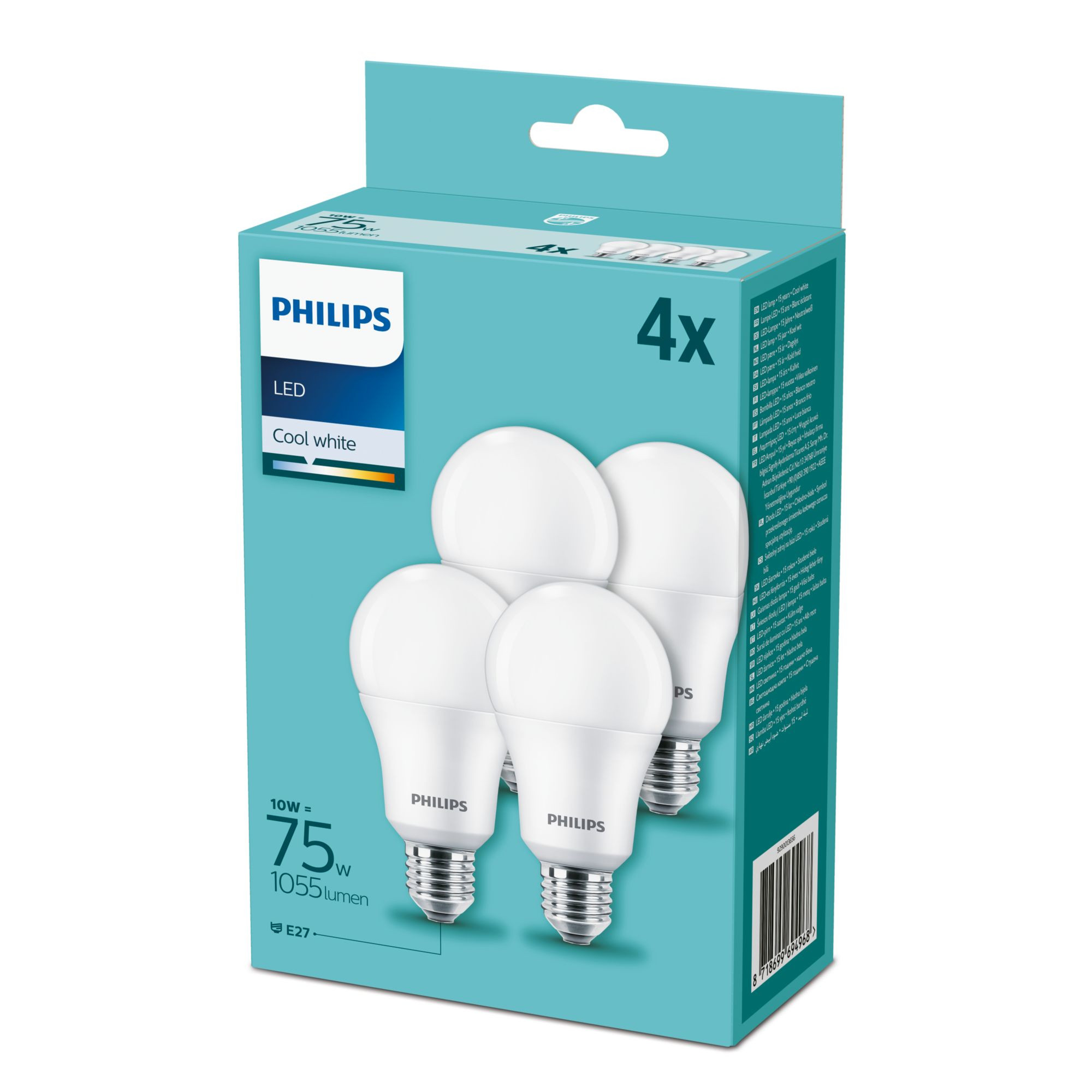 Philips LED75CWSMDISX4 Confezione 4 Lampadine Led Goccia E27 75W 4000K 1055lm - immagine 3