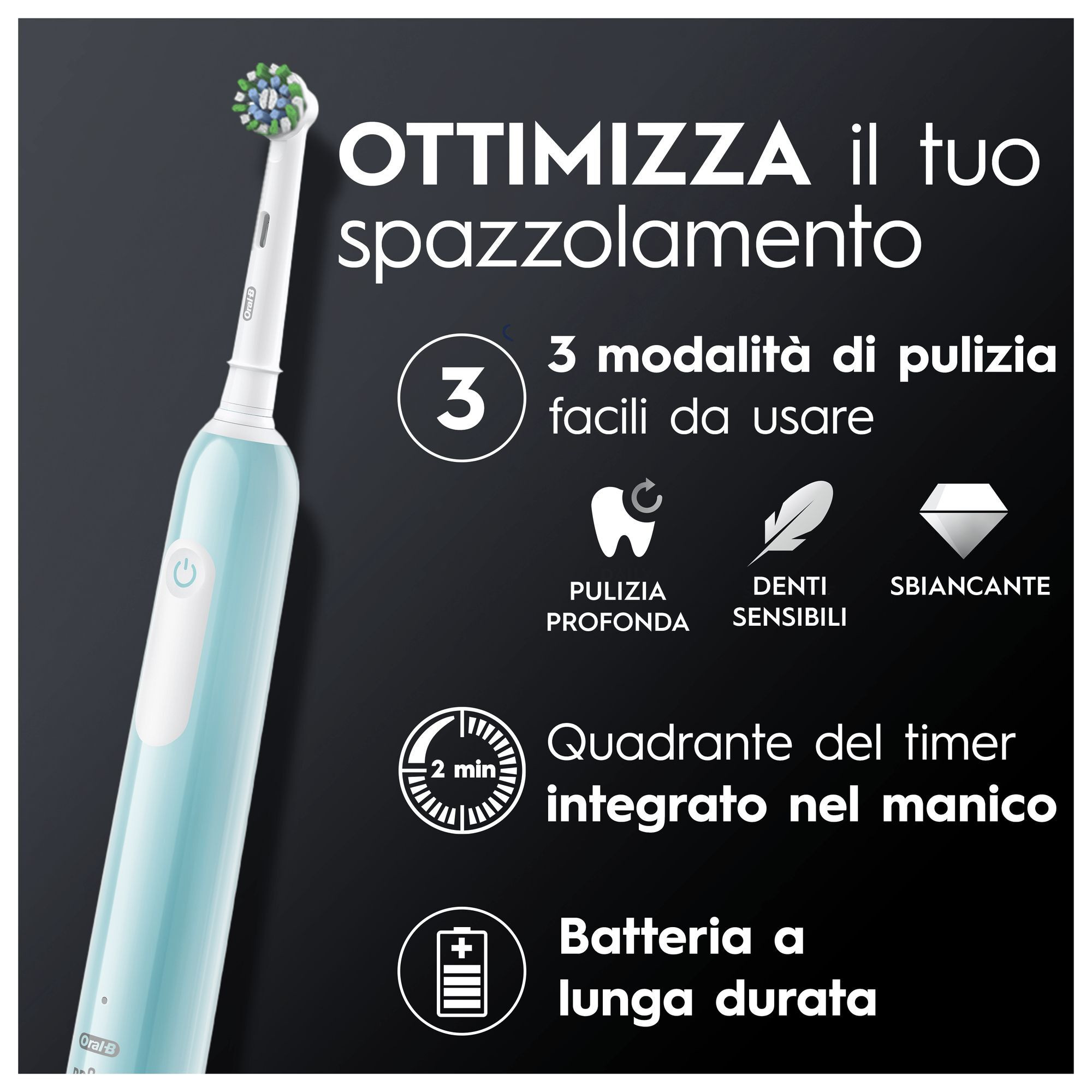 Oral-B Pro1 Duo BLACKBLU Spazzolino Elettrico 3D Duopack 1 Nero e 1 Azzurro - immagine 4