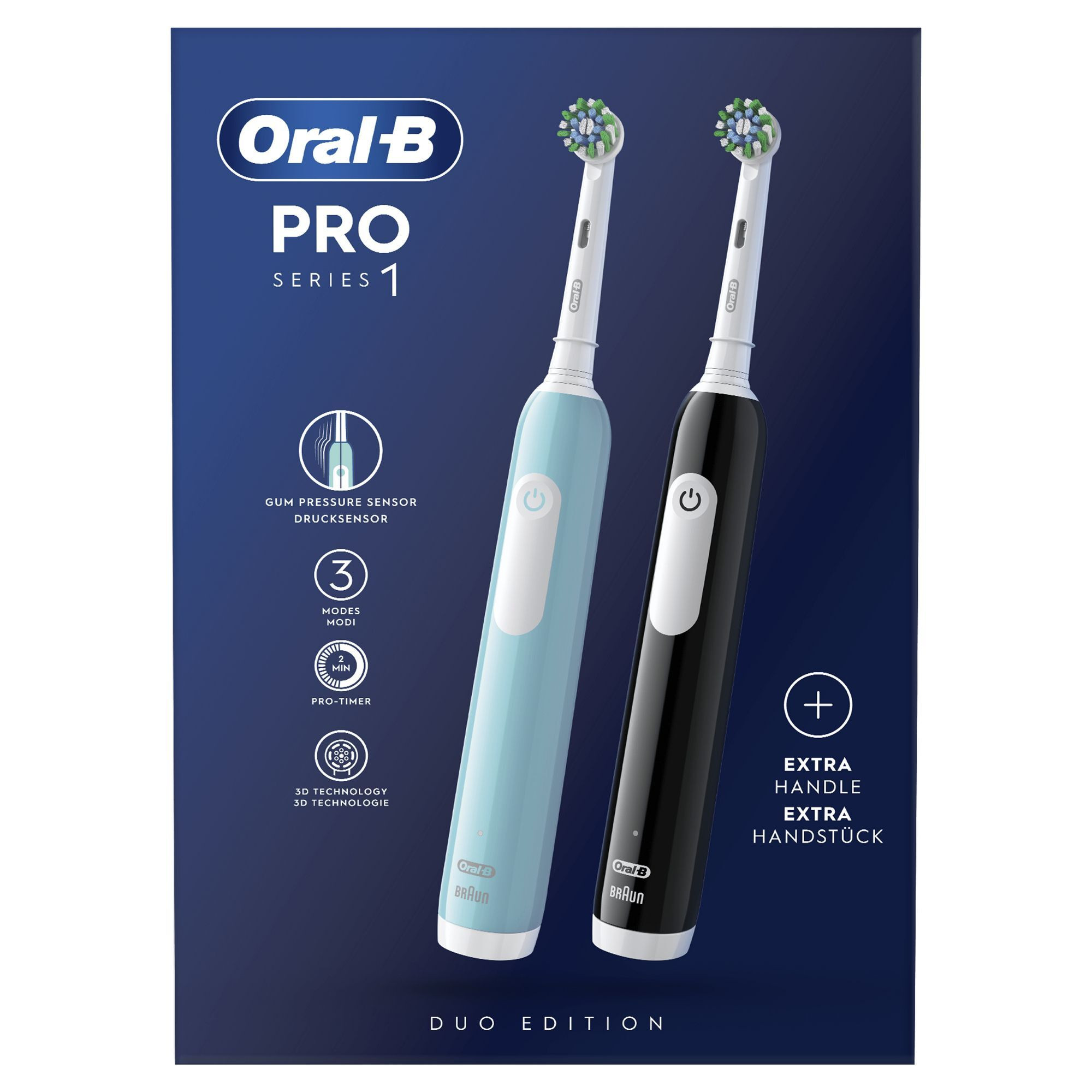 Oral-B Pro1 Duo BLACKBLU Spazzolino Elettrico 3D Duopack 1 Nero e 1 Azzurro - immagine 5