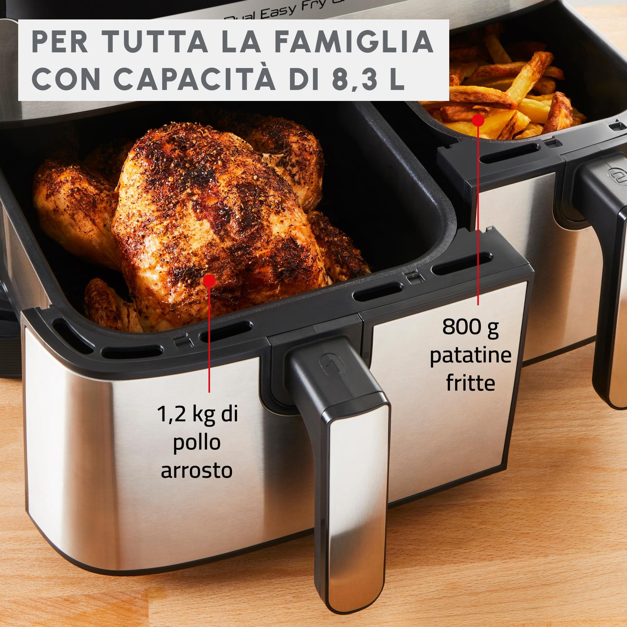 Moulinex Dual Easy Fry e Grill Friggitrice Ad Aria 2700W 2 Cestelli 8.3 Litri - immagine 3