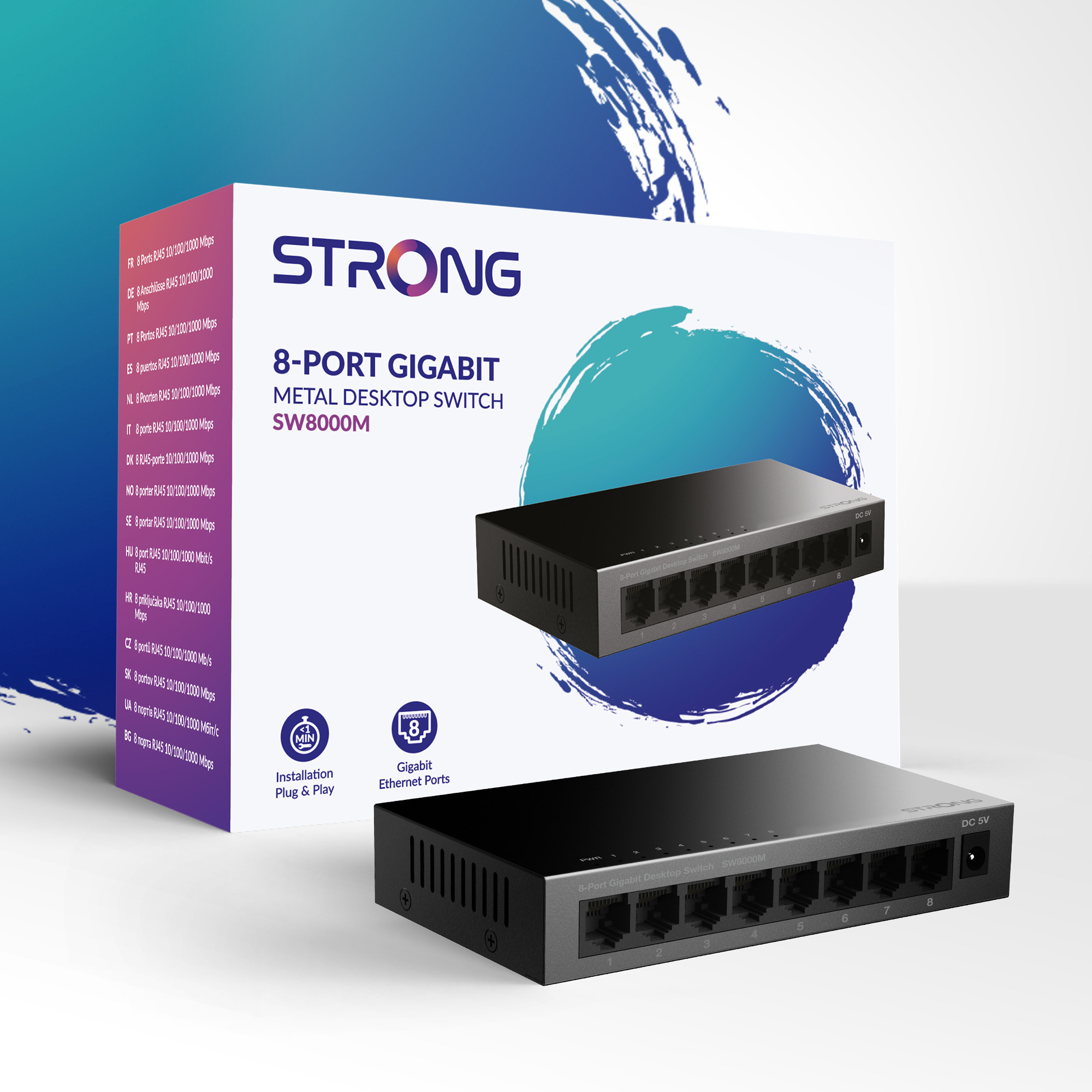 Strong SW8000M Switch 8 Porte 10-100-1000 Mbps Gigabit Corpo in Metallo - immagine 2