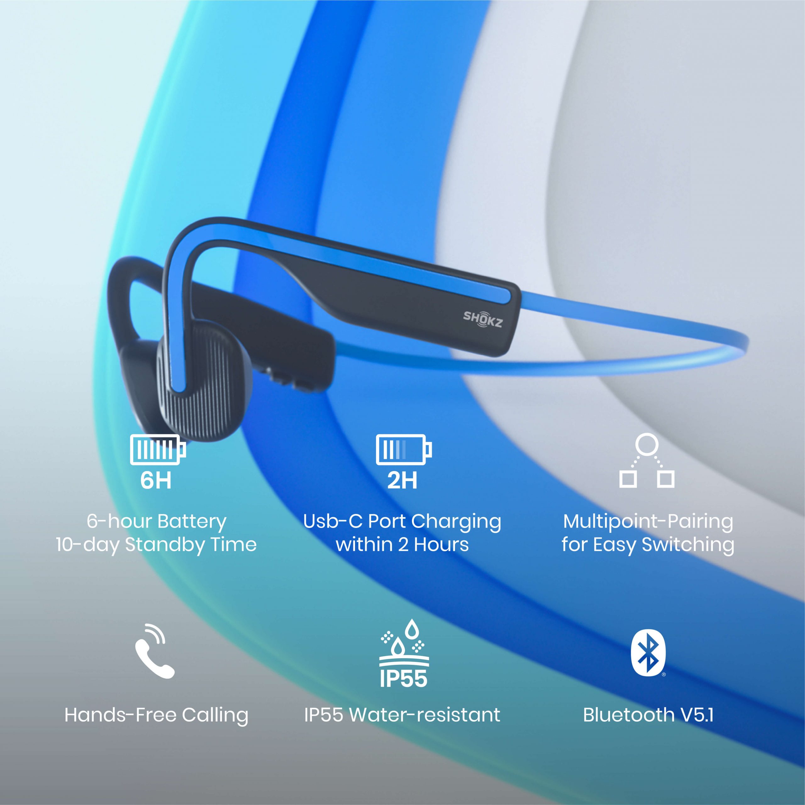 Shokz OpenMove Elevation Blue Cuffie Auricolari a Conduzione Ossea IP55 - immagine 5