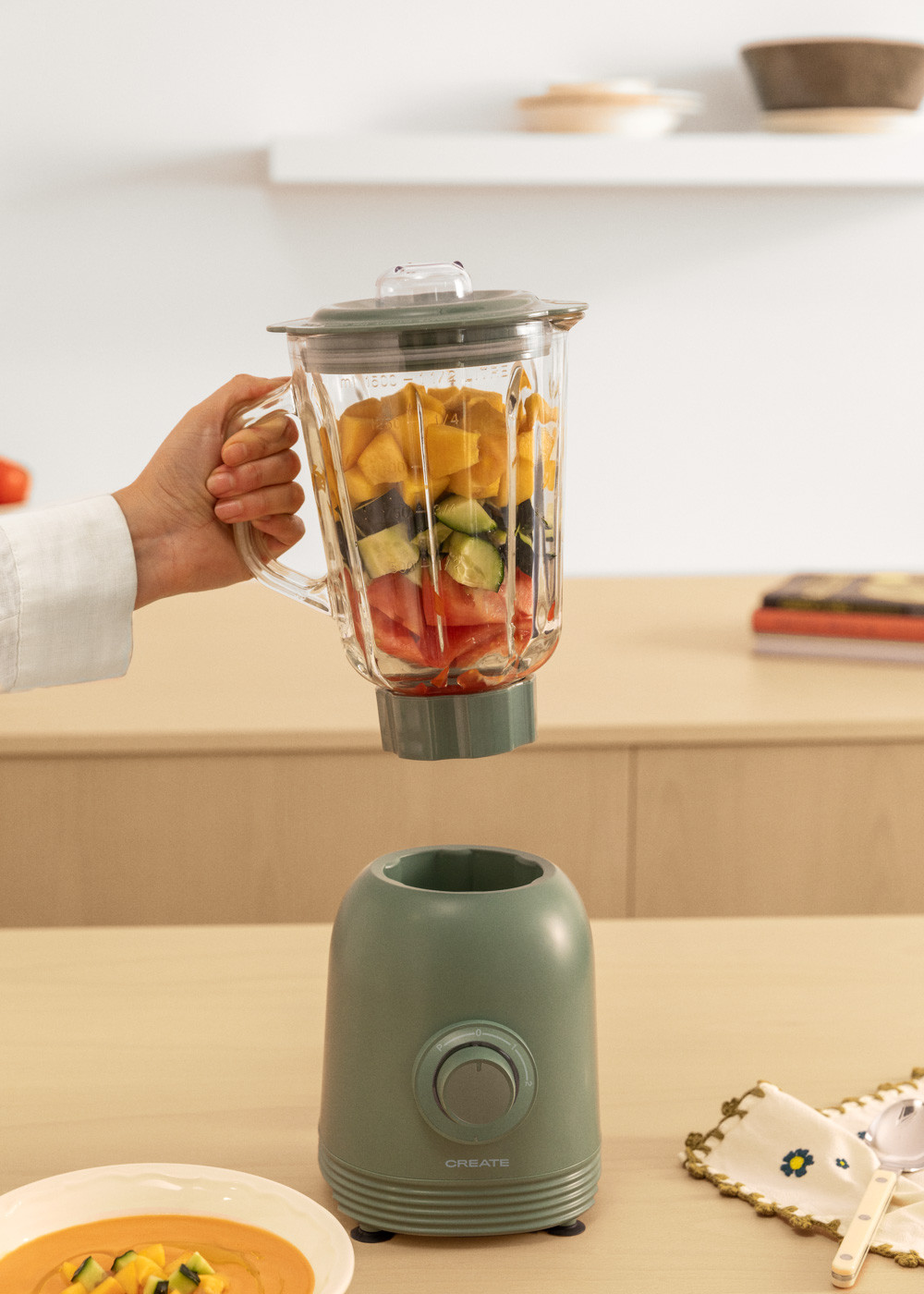Create Blender Matt Verde Frullatore con Bicchiere in Vetro 800W - immagine 2
