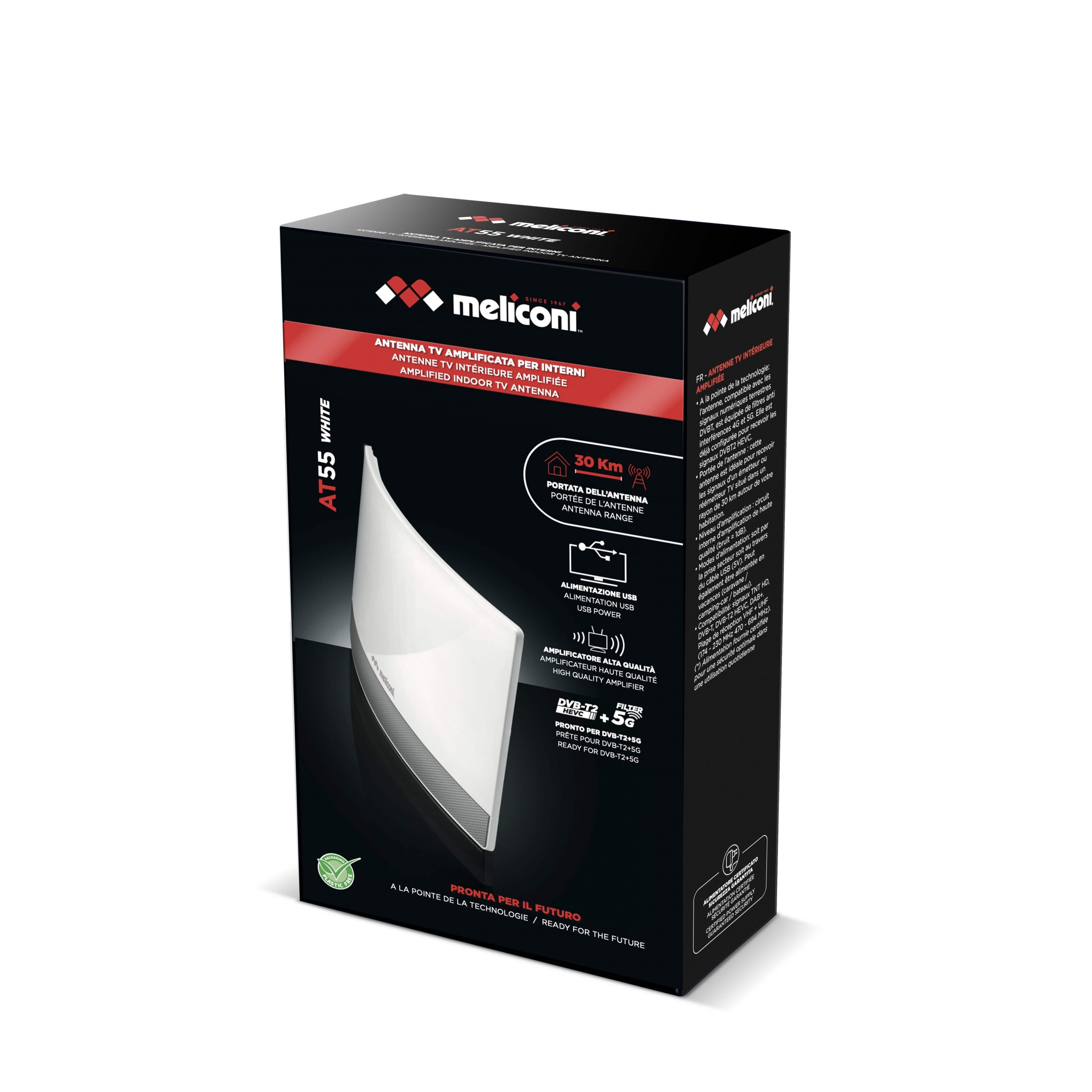 Meliconi AT55 R1 USB Bianca Antenna Amplificata da Interno 5G e DVB-T2 HEVC - immagine 2