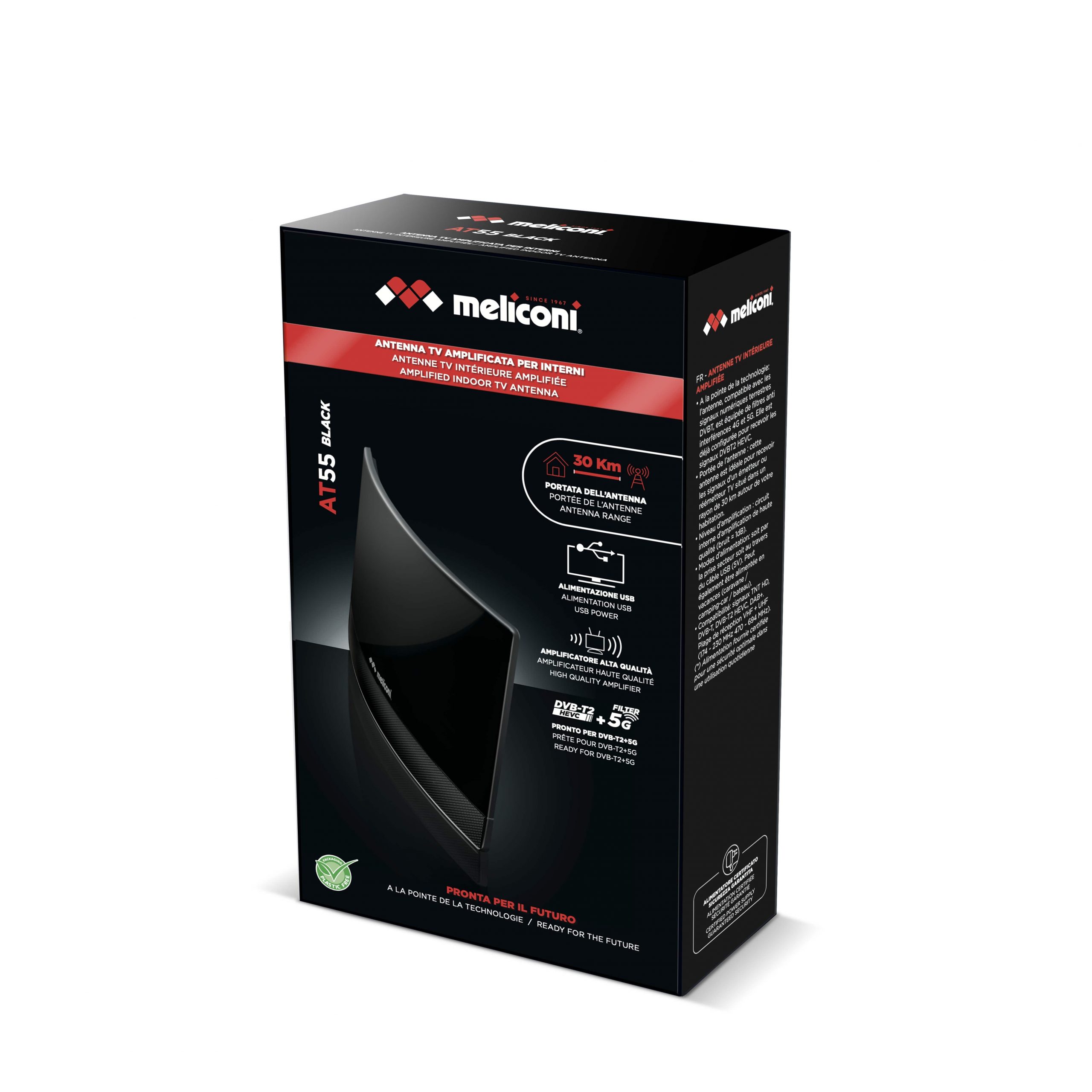 Meliconi AT55 R1 USB Nera Antenna Amplificata da Interno 5G e DVB-T2 HEVC - immagine 3