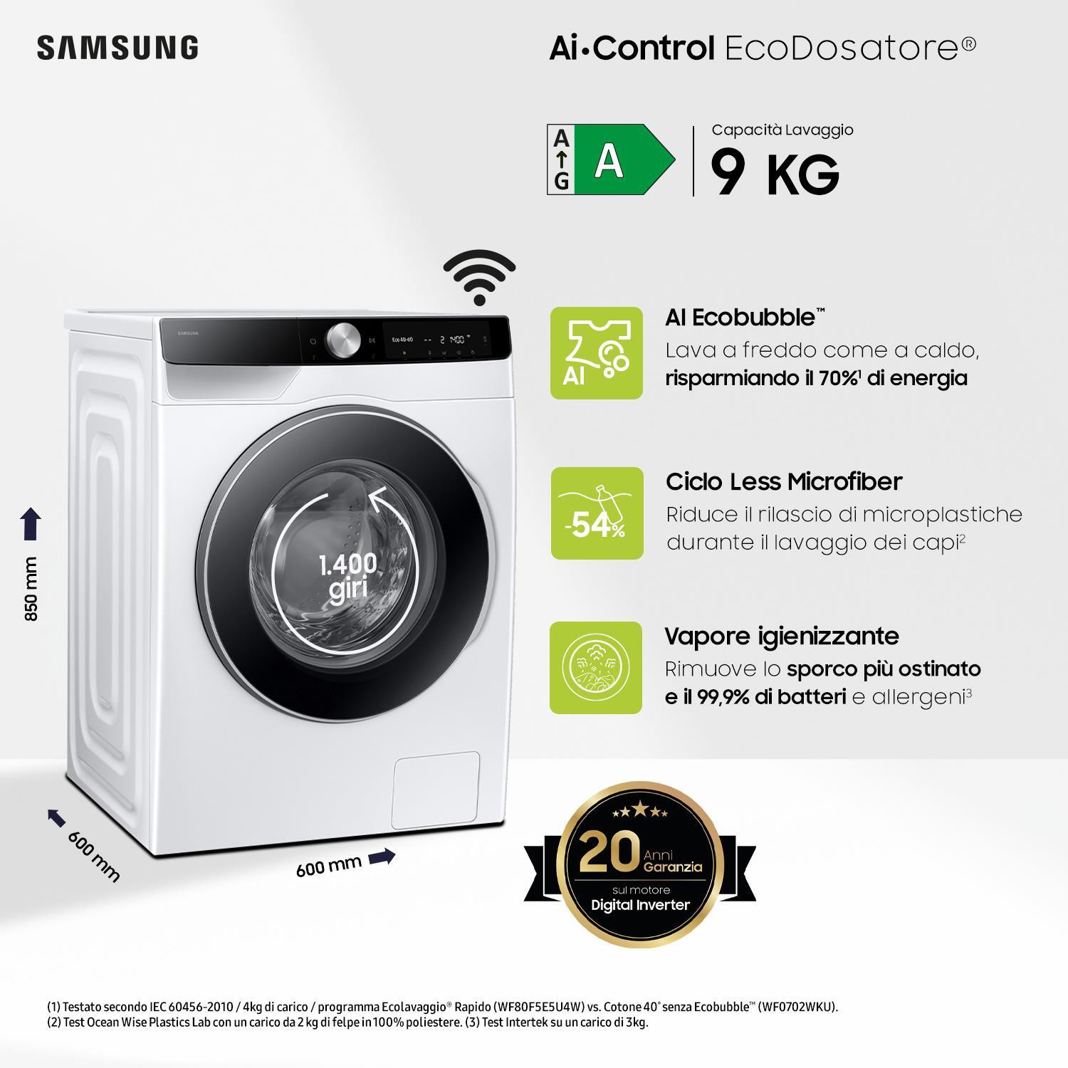 Samsung WW90DG6U85LKU3 Lavatrice Carica Frontale 9KG 1500 Giri con Ecodosatore - immagine 4
