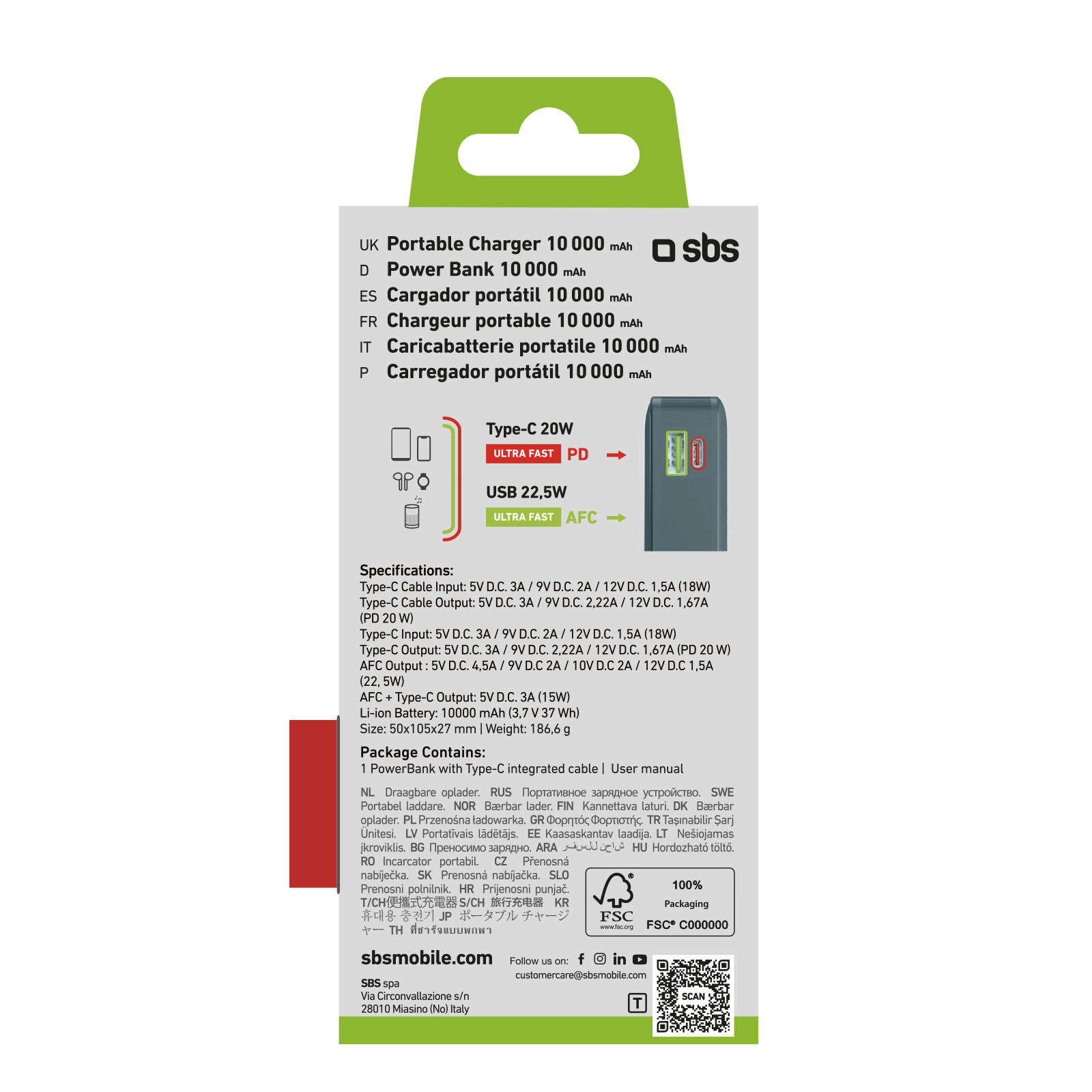 SBS TTBB10000LCDTCPD20A Azzurro Powerbank 10000mAh 20W Display e Cavo Integrato - immagine 3