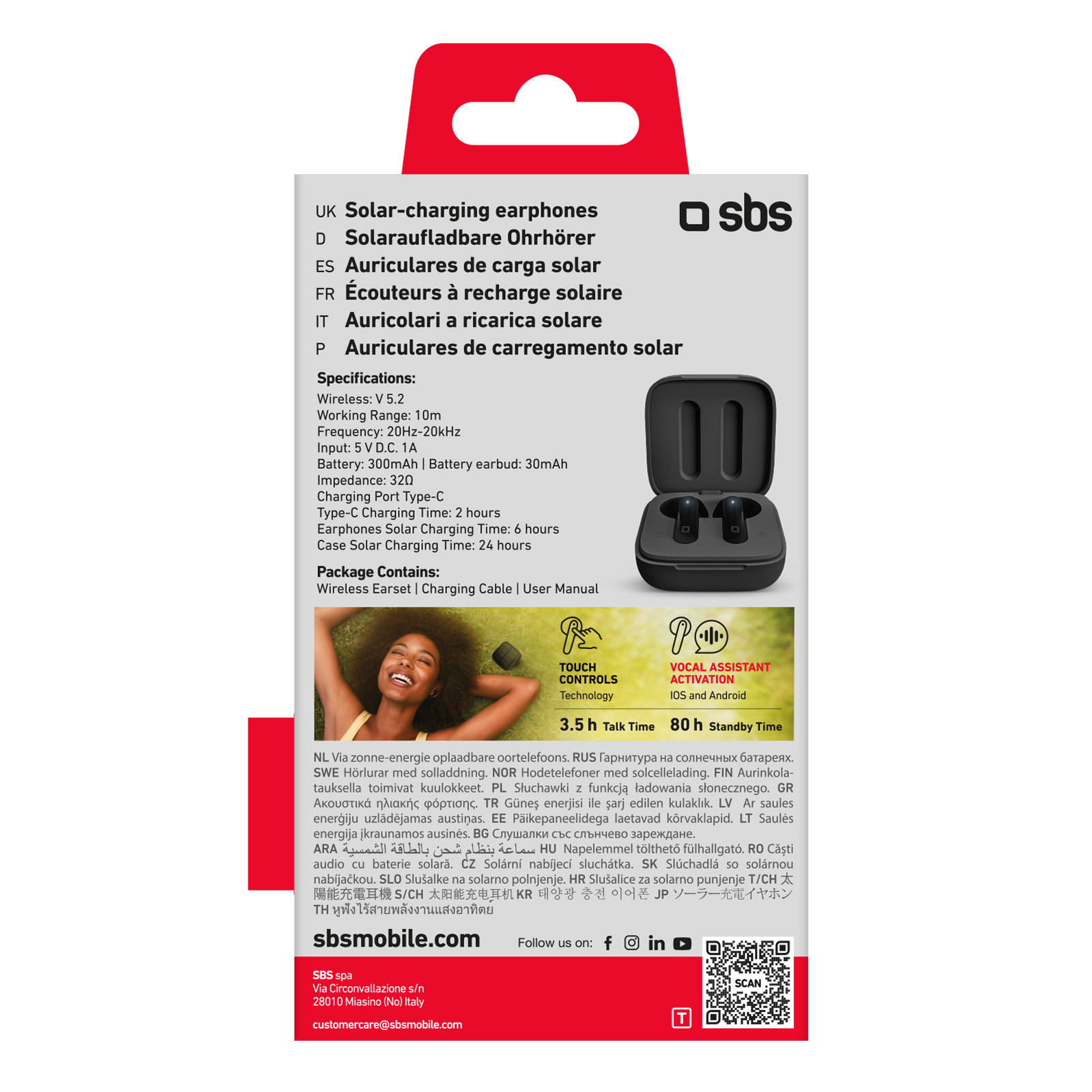 SBS Solar Twin Kobo Auricolari TWS con Basetta per Ricarica Standard e Solare - immagine 6