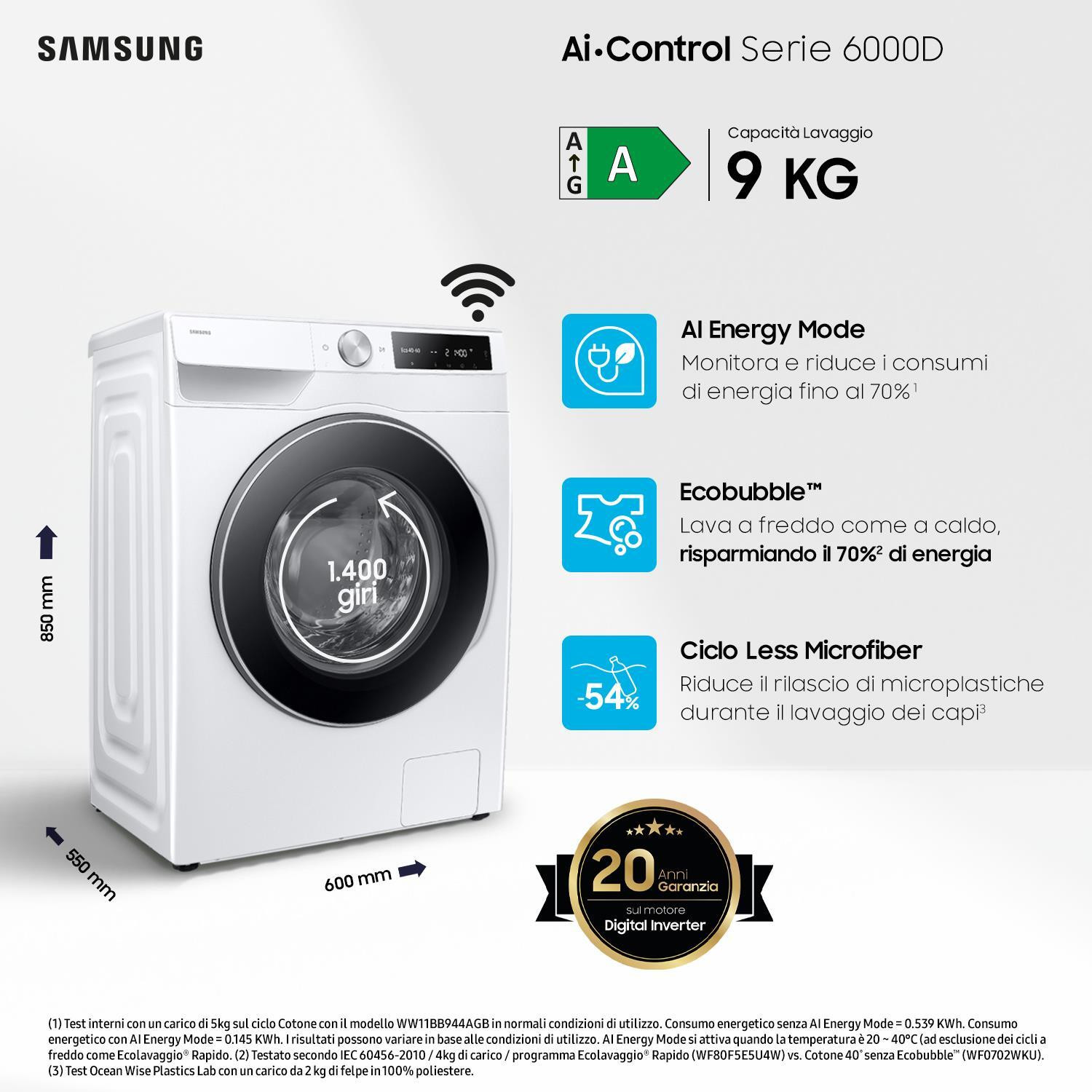 Samsung WW90DG6U25LEU3 Lavatrice Carica Frontale 9KG 1500 Giri - immagine 4