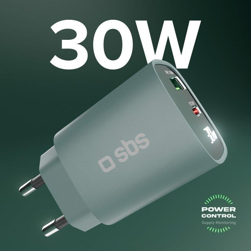 SBS TETRGANLCD1USB1C30A Azzurro Caricabatterie con Display LCD USB-C e USB - immagine 2