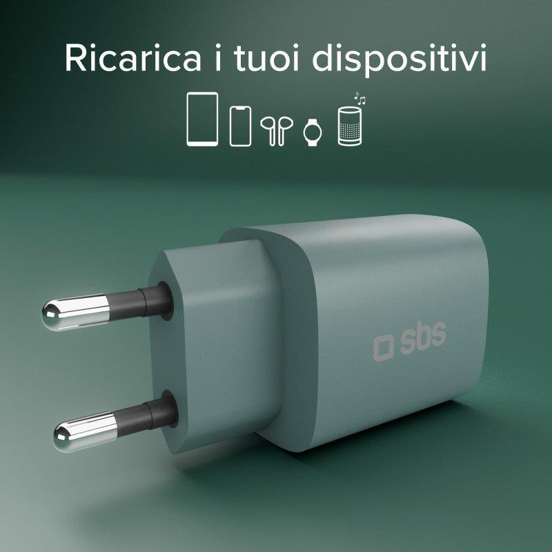 SBS TETRGANLCD1USB1C30A Azzurro Caricabatterie con Display LCD USB-C e USB - immagine 3