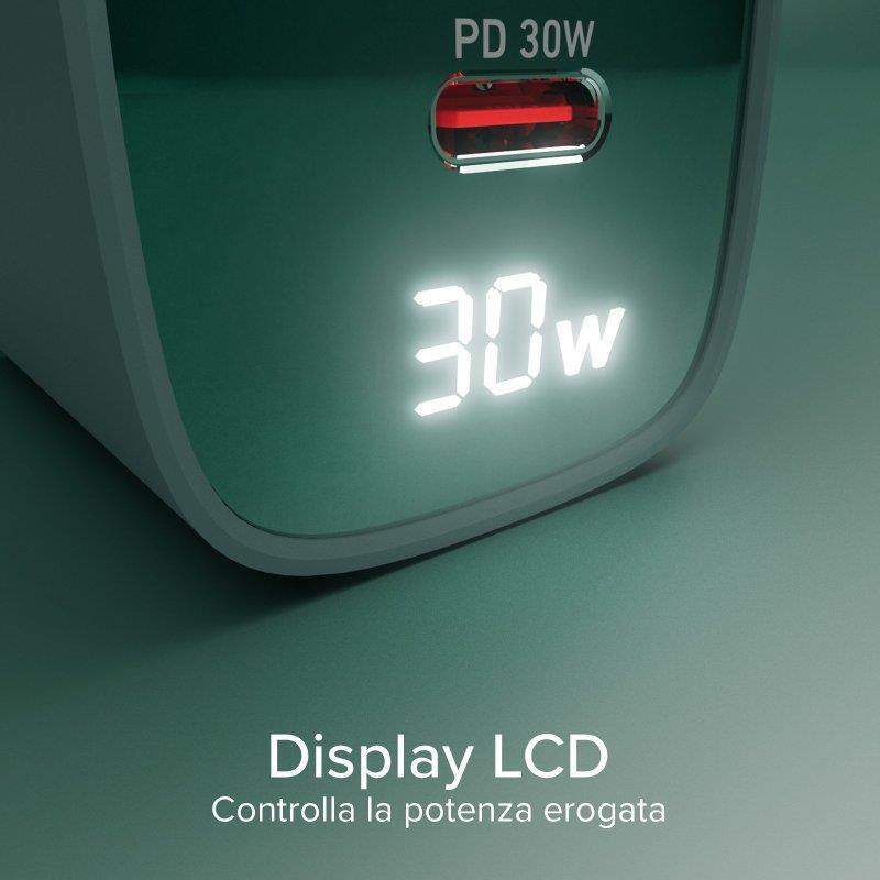 SBS TETRGANLCD1USB1C30A Azzurro Caricabatterie con Display LCD USB-C e USB - immagine 5