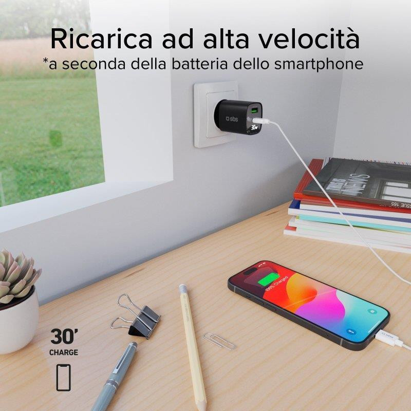 SBS TETRGANLCD1USB1C30K Black Caricabatterie da Muro con Schermo LCD USB-C e USB - immagine 4