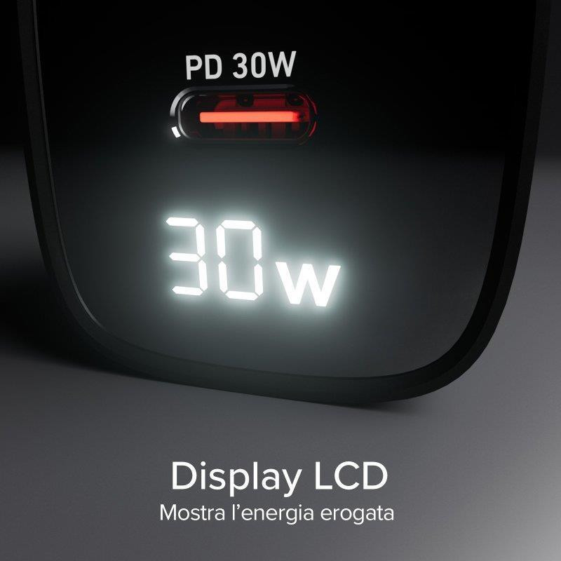 SBS TETRGANLCD1USB1C30K Black Caricabatterie da Muro con Schermo LCD USB-C e USB - immagine 6