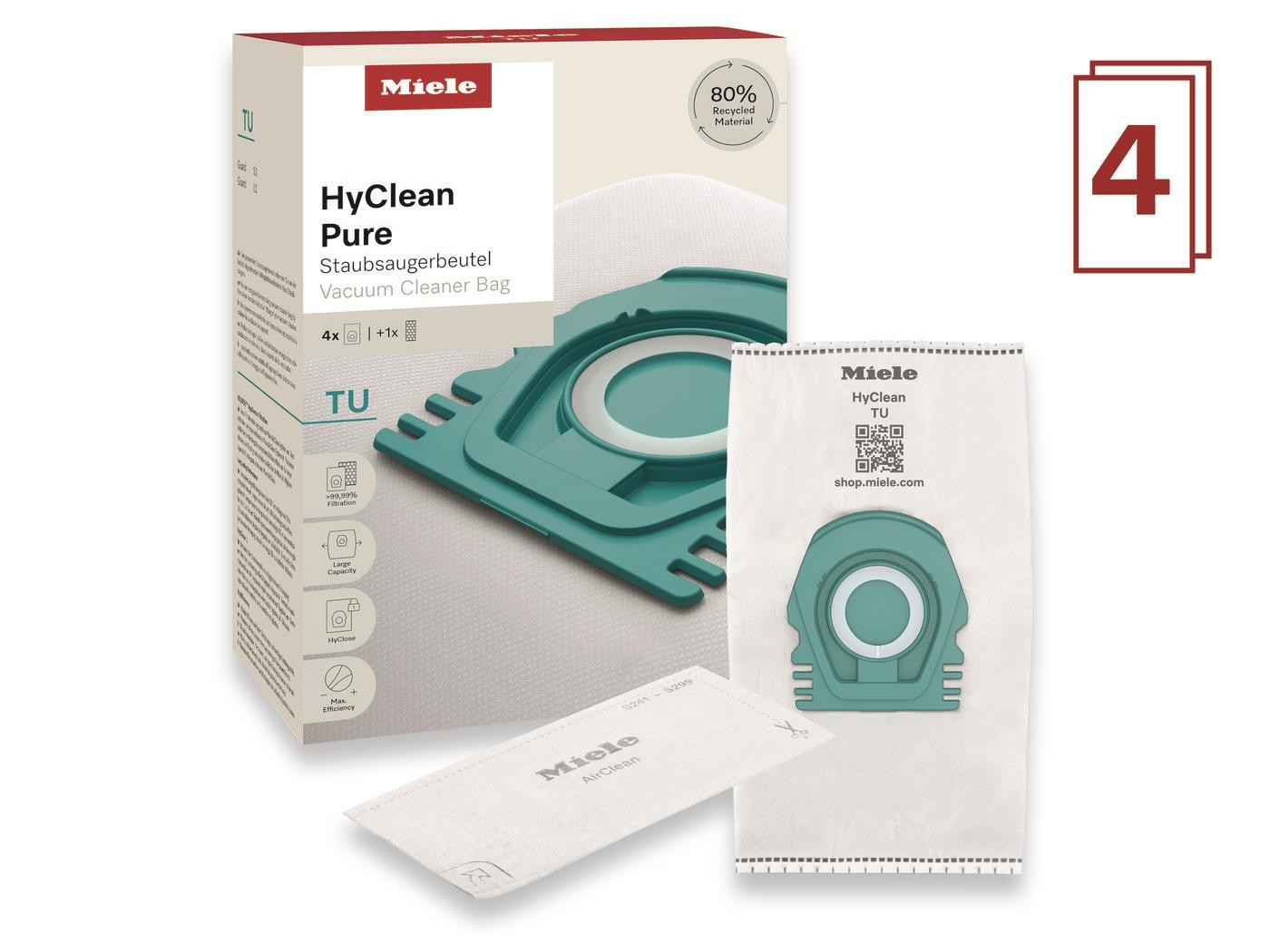 Miele HyClean Pure TU Confezione 4 Sacchetti e 1 Filtro per Guard L1 e Guard S1 - immagine 3