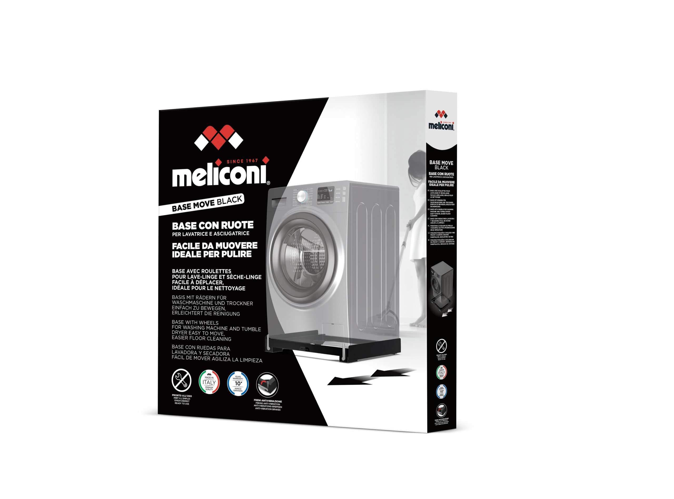 Meliconi Base Move Black Base Antivibrazioni con Ruote e Freni per Lavatrici - immagine 2