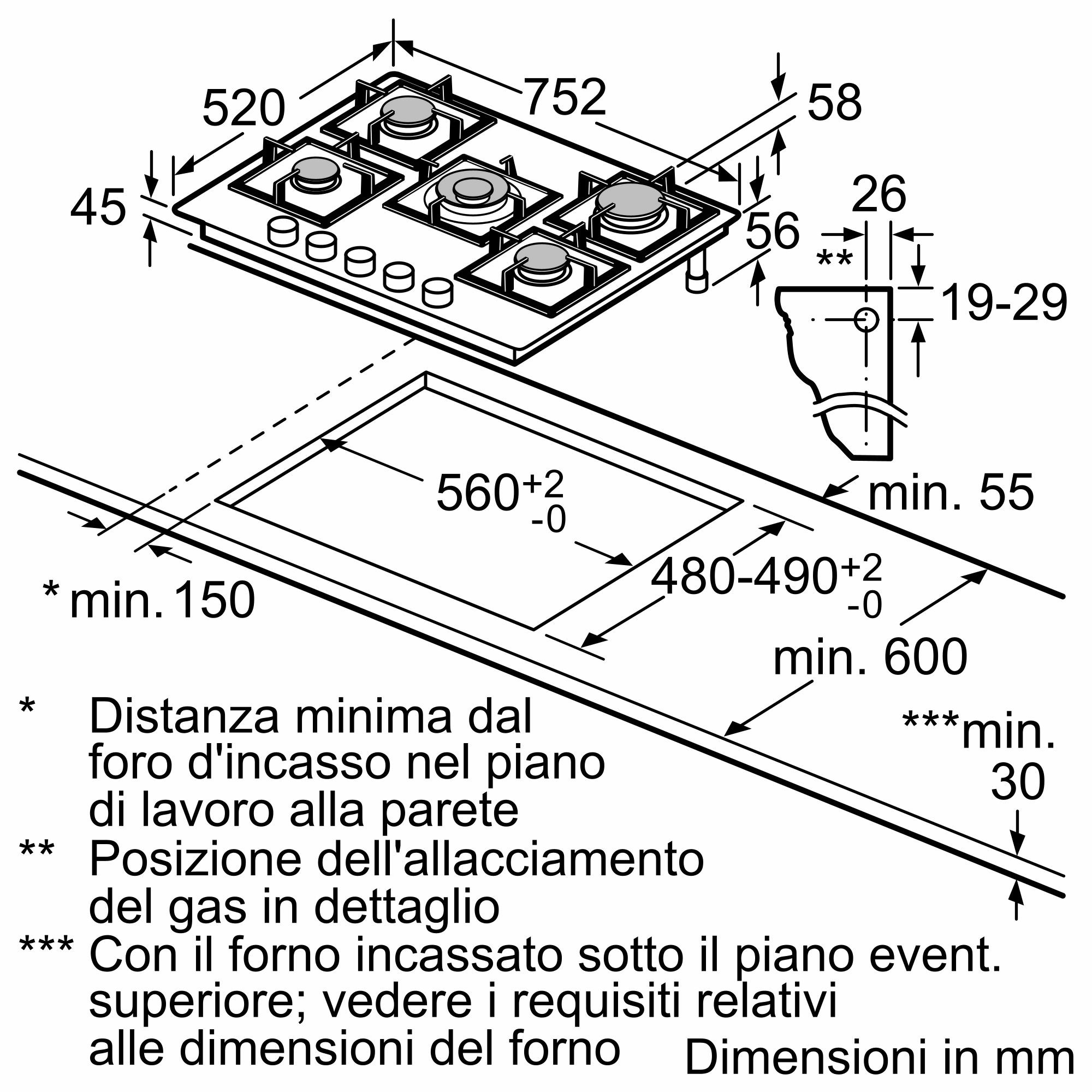 Bosch PPQ7A6I15 Piano Cottura Gas in Vetro 75CM 5 Fuochi Griglie Ghisa - immagine 6