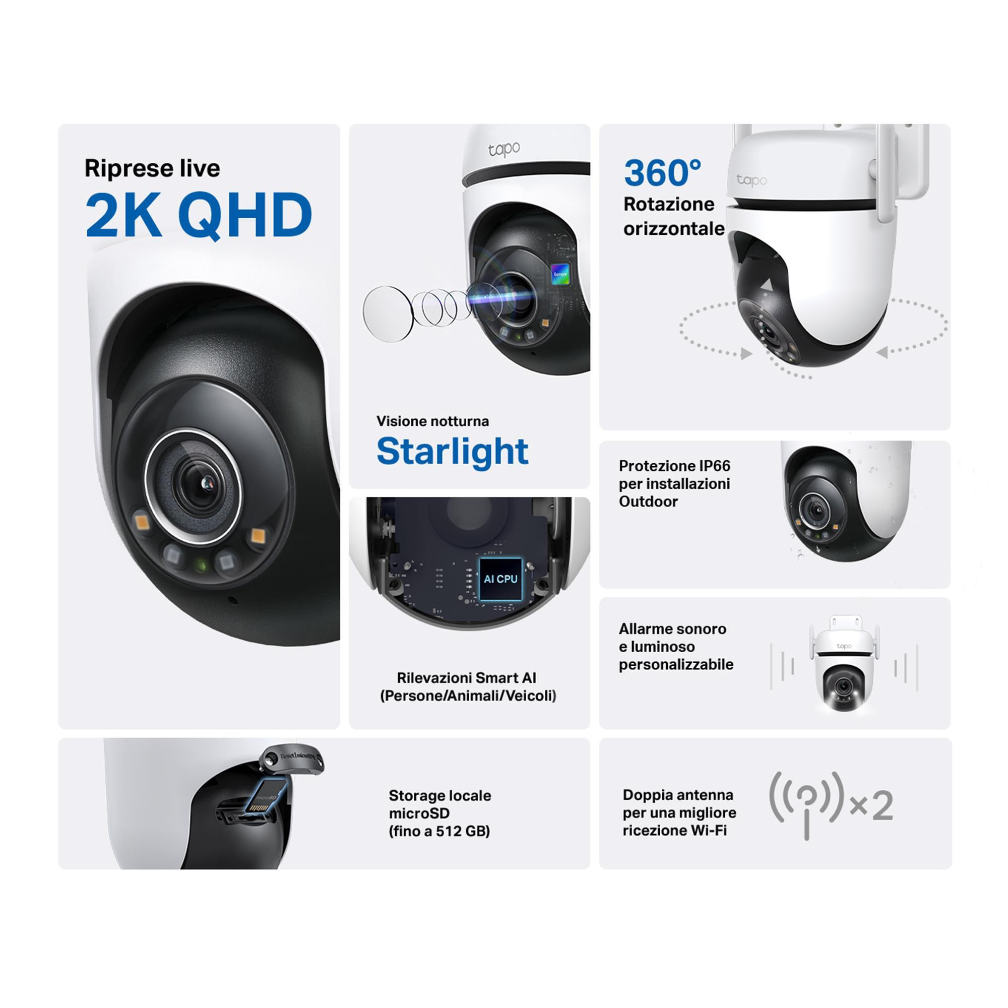 Tapo TC42 Telecamera da Esterno Motorizzata 2K Pan-Tilt Wi-Fi Visione Notturna - immagine 2