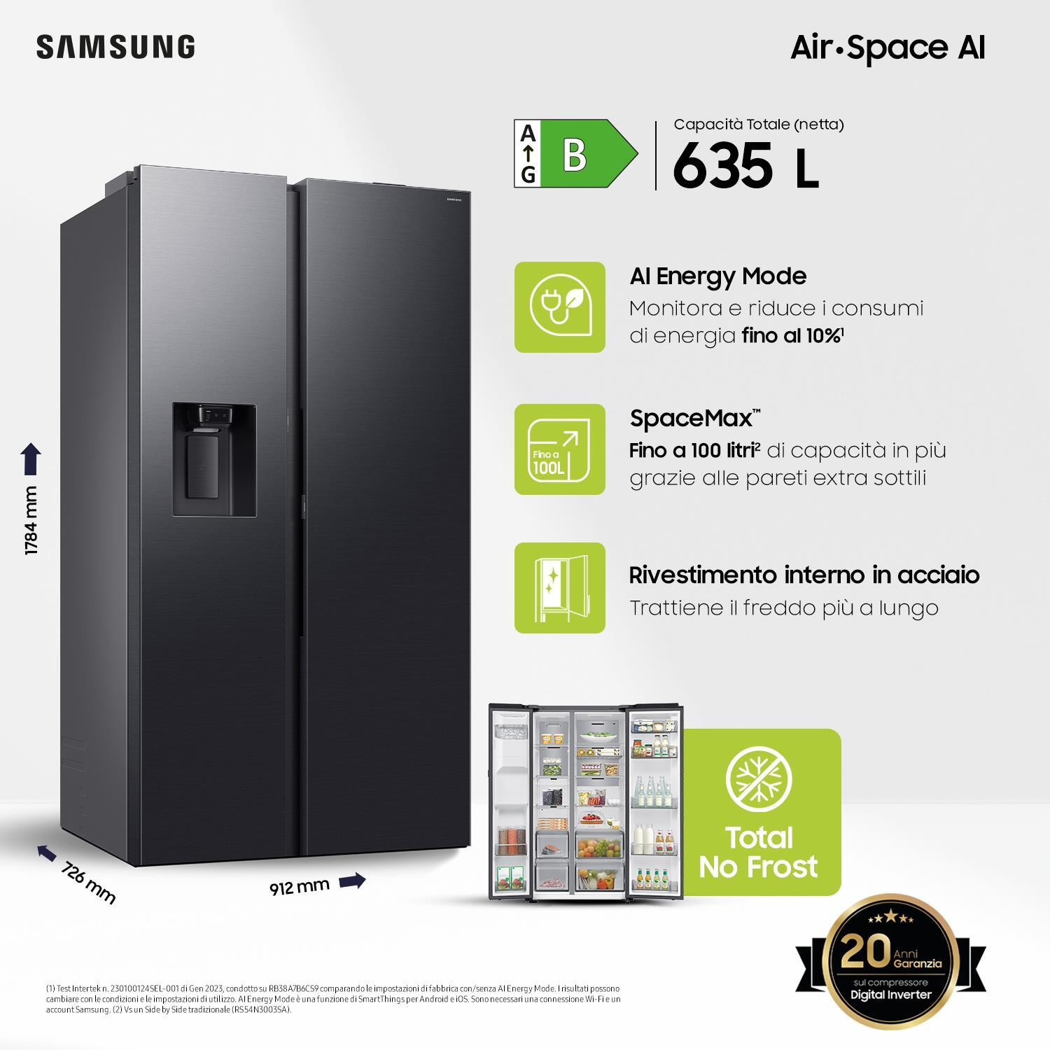 Samsung RS80F66KBFEF Frigorifero Side By Side 635LT Nofrost con Dispenser - immagine 5