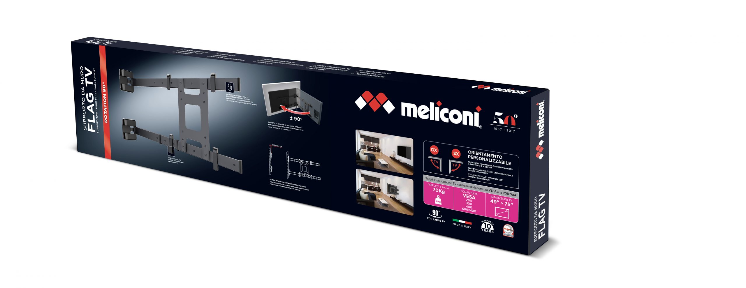 Meliconi Flag TV Supporto TV a Bandiera 50-75 Pollici Portata Max 70KG - immagine 2