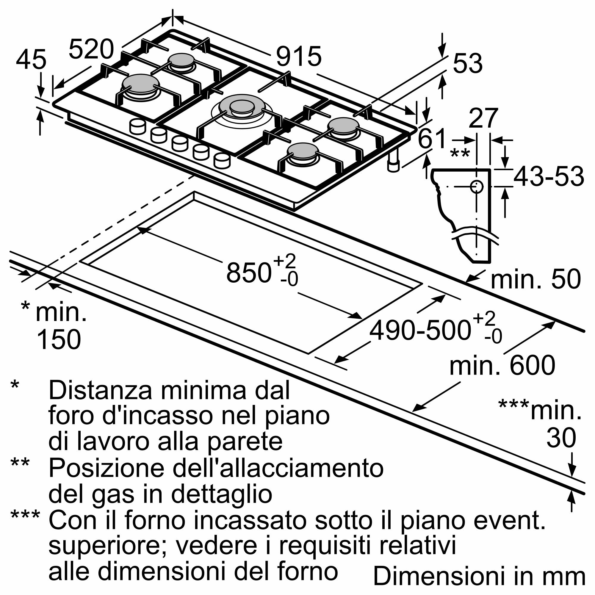 Bosch PCR9A5I90 Piano Cottura a Gas 90CM 5 Fuochi Griglie in Ghisa - immagine 6