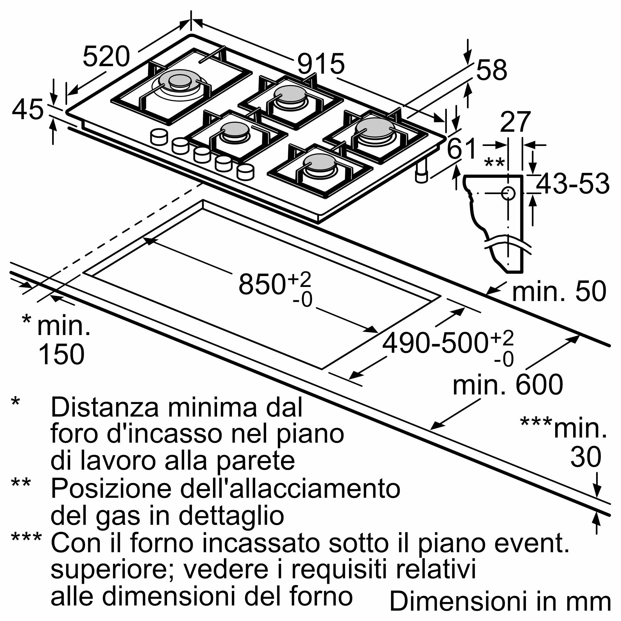 Bosch PPM9A6I40 Piano Cottura a Gas in Vetro 90CM 5 Fuochi Griglie in Ghisa - immagine 6