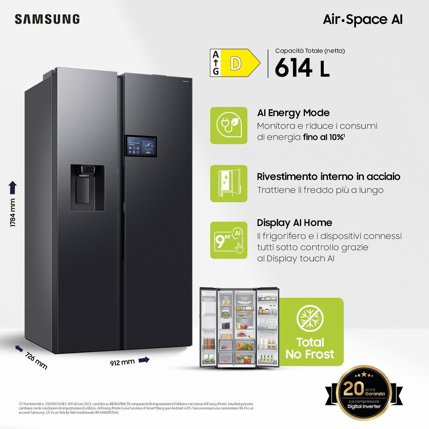 Samsung RS90F64EDFEF Frigorifero Side By Side 614LT Nofrost Con Dispenser - immagine 4