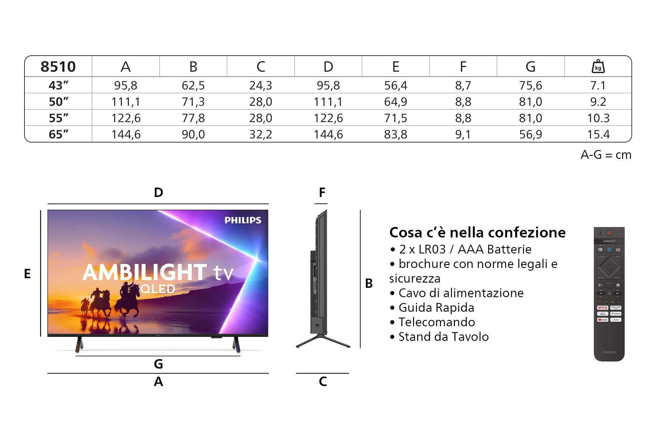 Philips 55PUS8510 Smart TV Qled 55 Pollici UHD 4K 60hz Titan TV Ambiligh - immagine 2