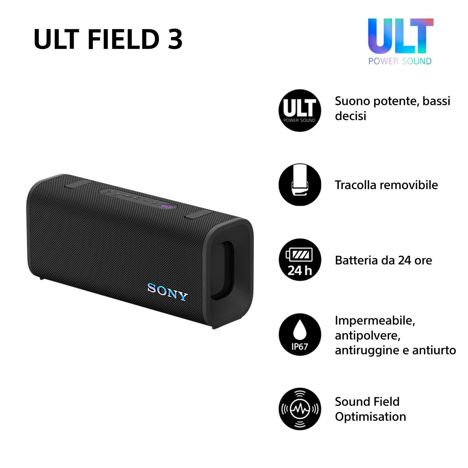 Sony Ult Field 3 Nero Mini Speaker Portatile e Impermeabile - immagine 2