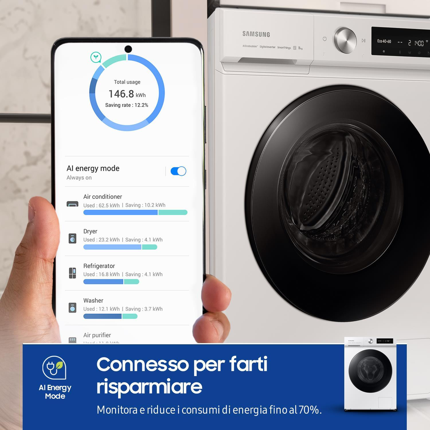 Samsung WW90DB7U34GWU3 Lavatrice Carica Frontale 9KG 1400 Giri - immagine 2