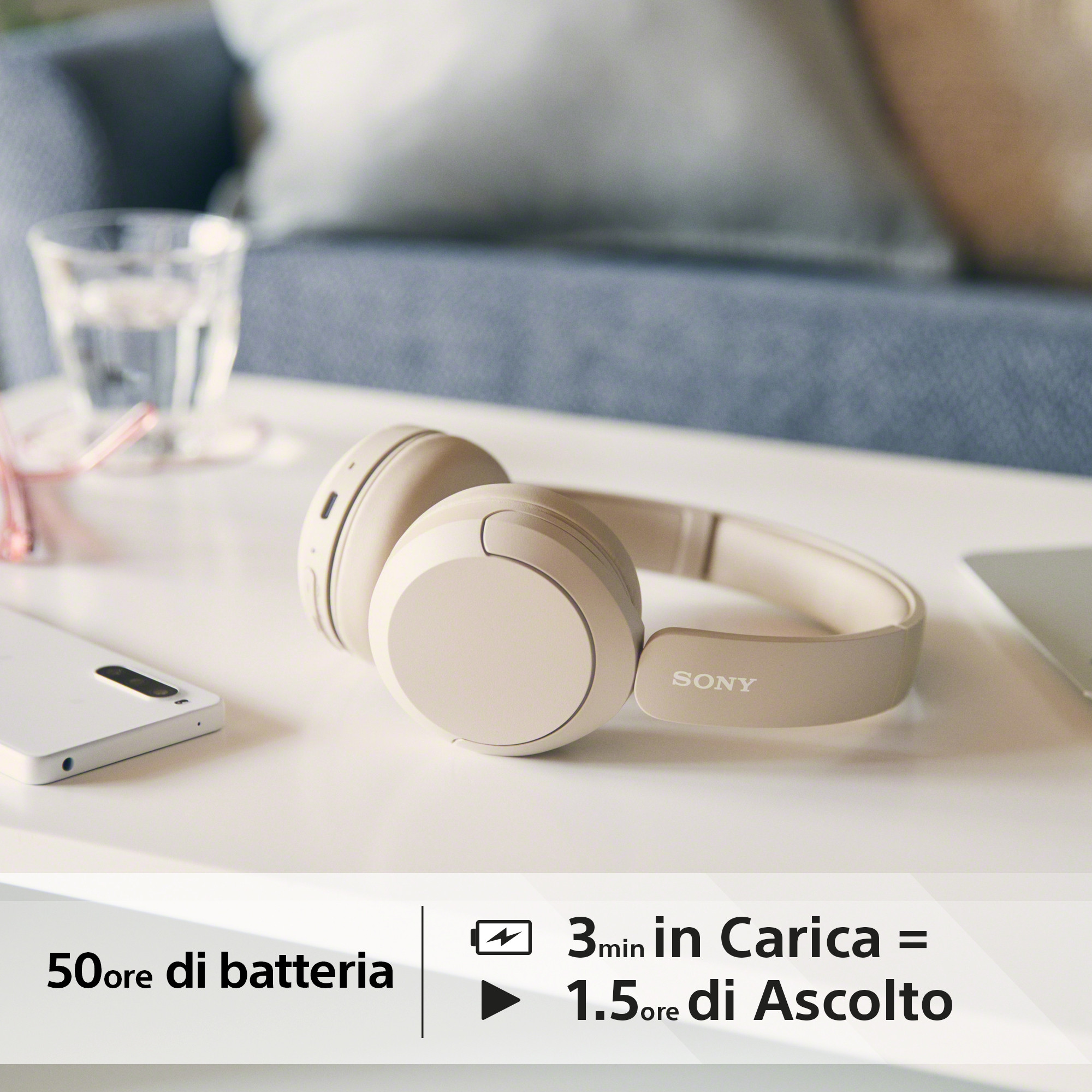Sony WH-CH520 Beige Cuffie Wireless Bluetooth con Controllo Vocale - immagine 2