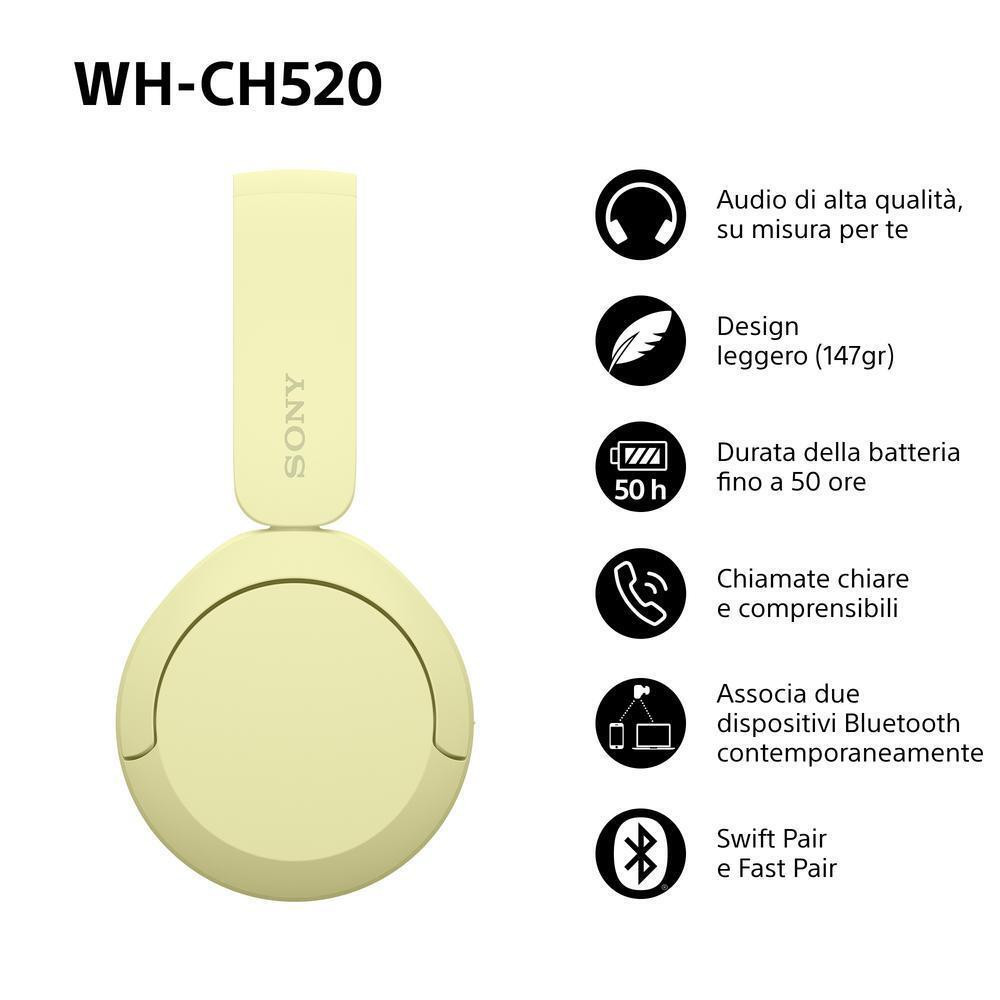 Sony WH-CH520 Giallo Cuffie Wireless Bluetooth con Controllo Vocale - immagine 2