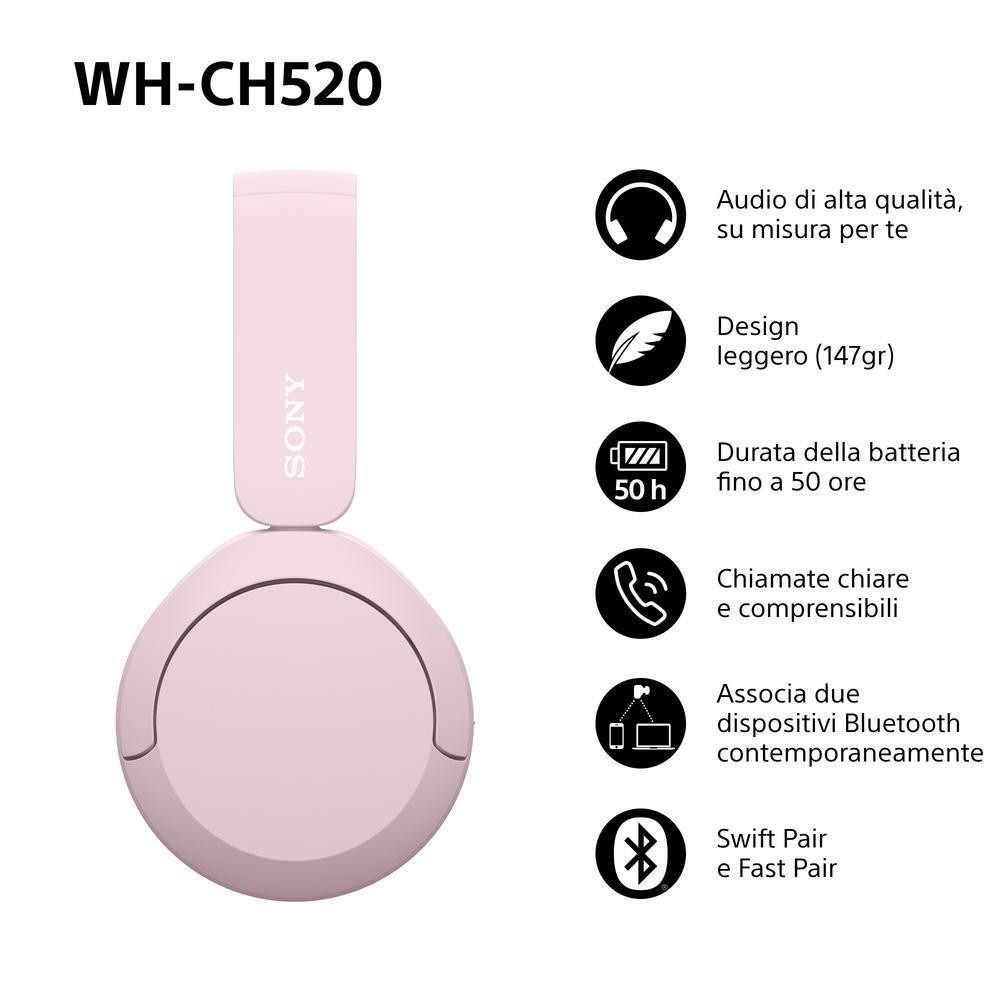 Sony WH-CH520 Rosa Cuffie Wireless Bluetooth con Controllo Vocale - immagine 2