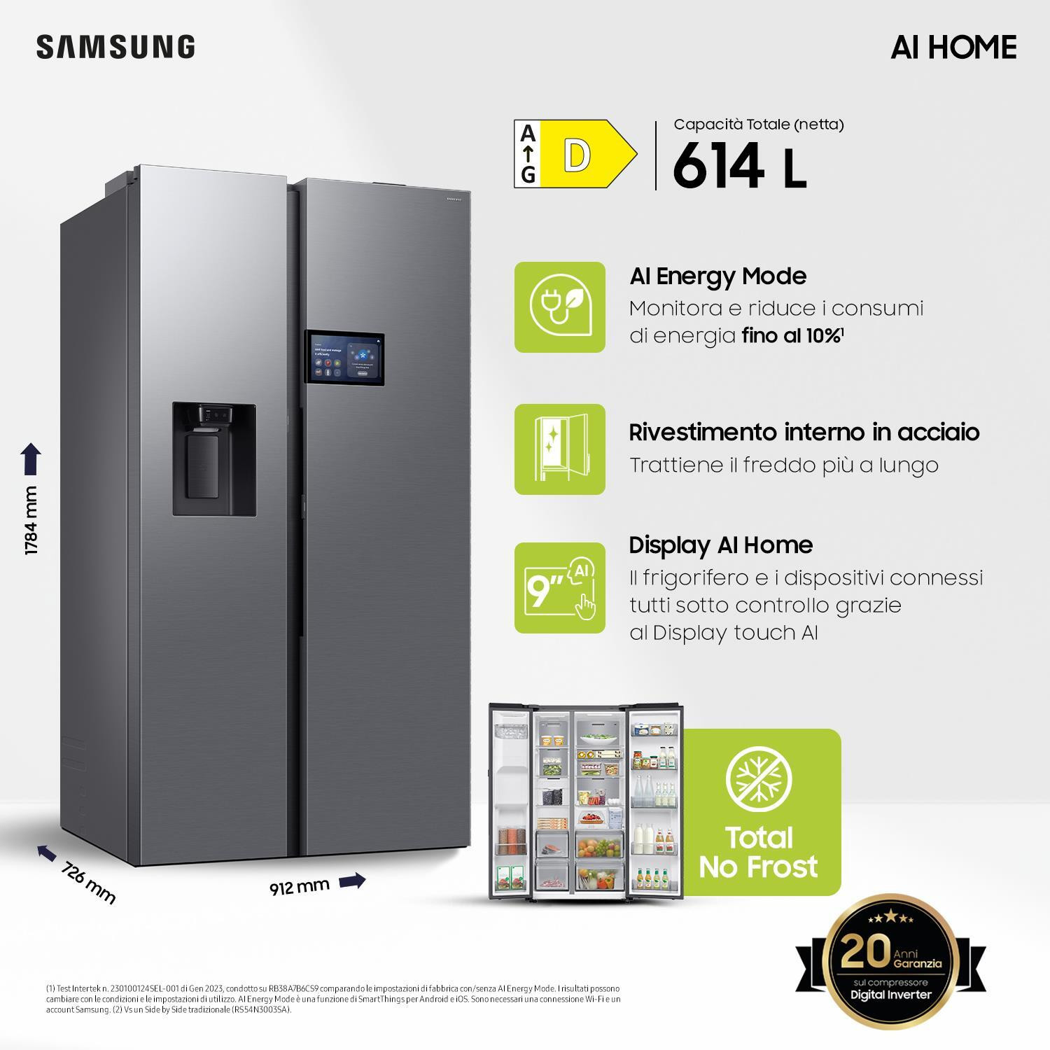 Samsung RS90F65EDTEF Frigorifero Side By Side 614L Distributore Acqua Ghiaccio - immagine 2