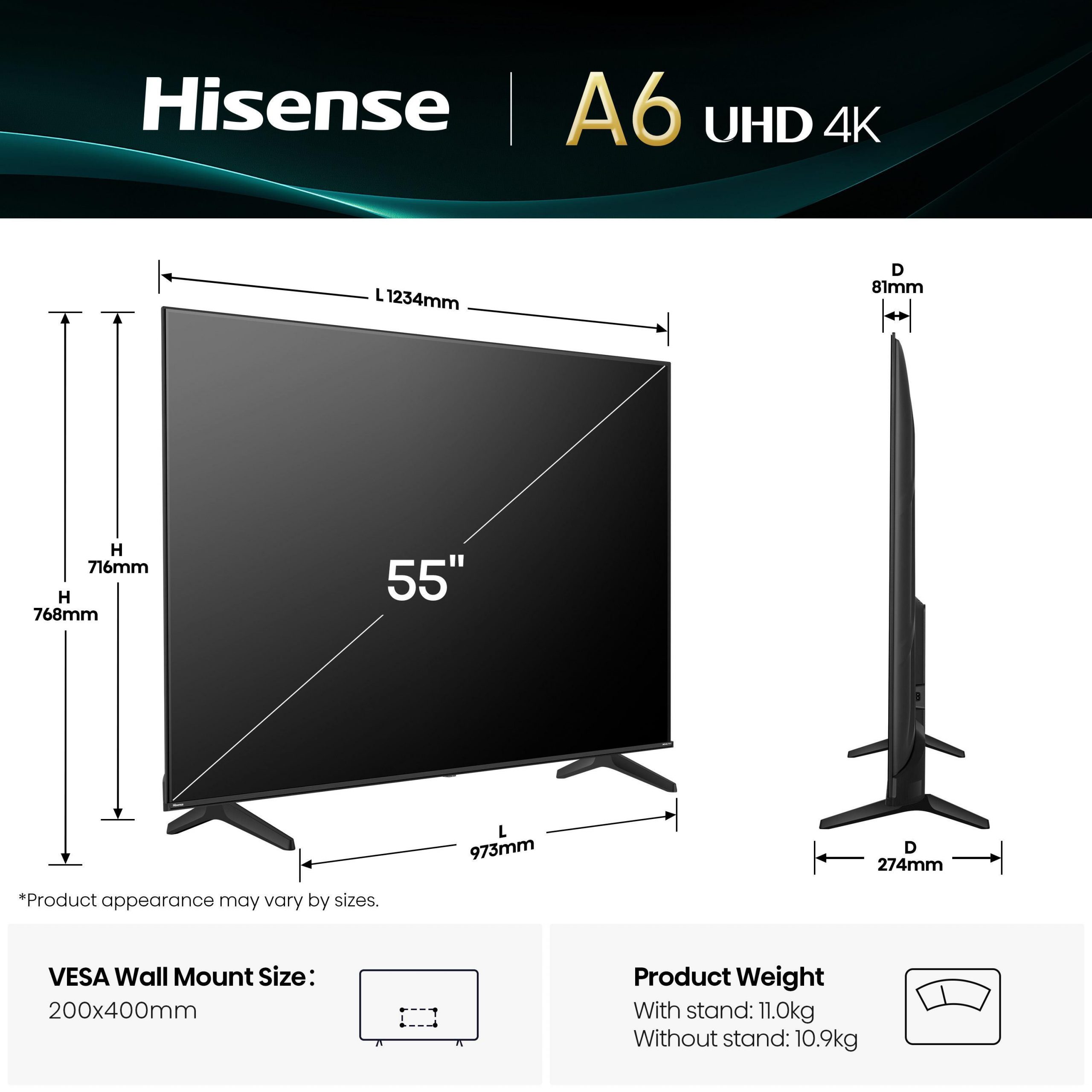 Hisense 55A69Q Smart TV LED 55 Pollici UHD 4K Vidaa U9 TV - immagine 2