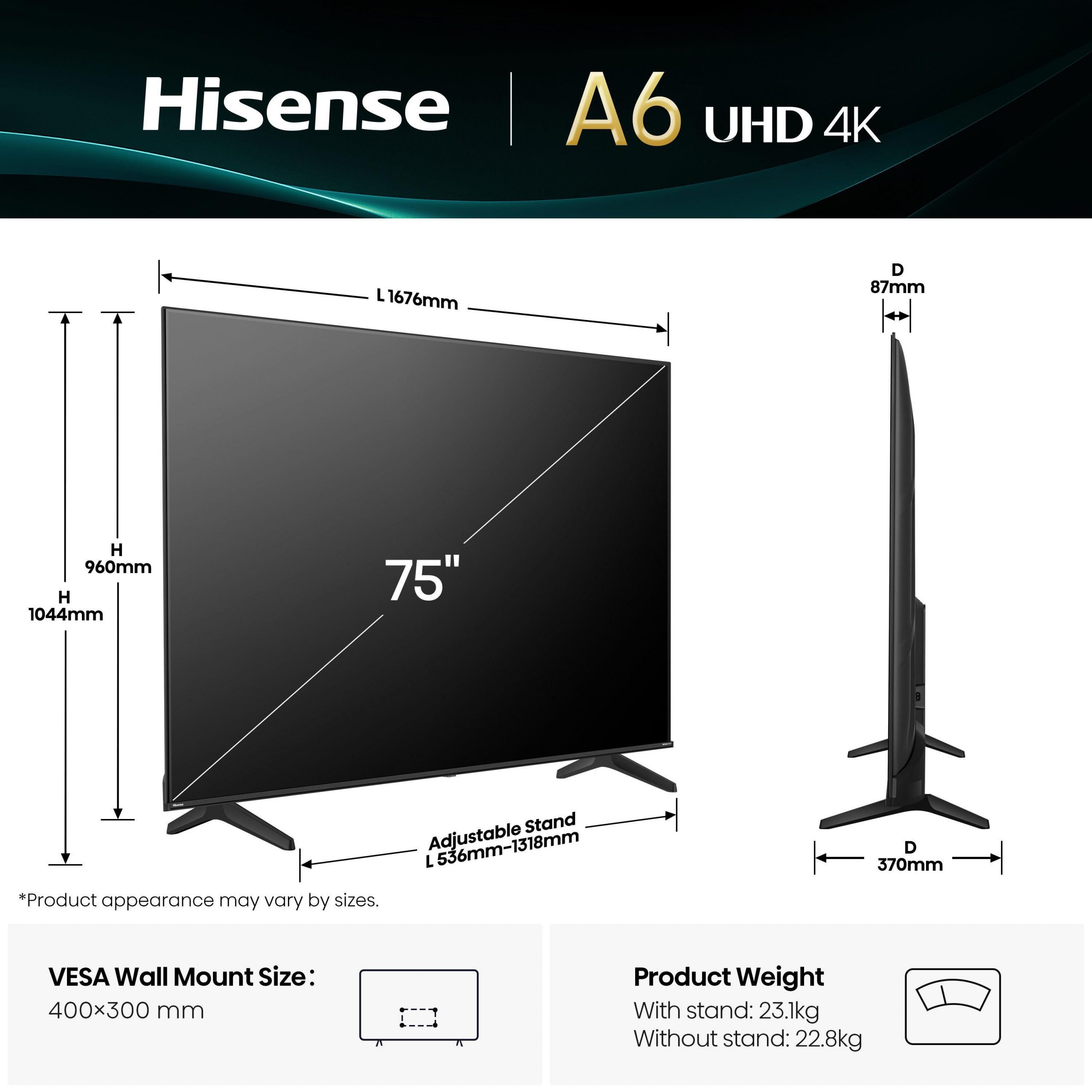 Hisense 75A69Q Smart TV LED 75 Pollici UHD 4K Vidaa U9 TV - immagine 2