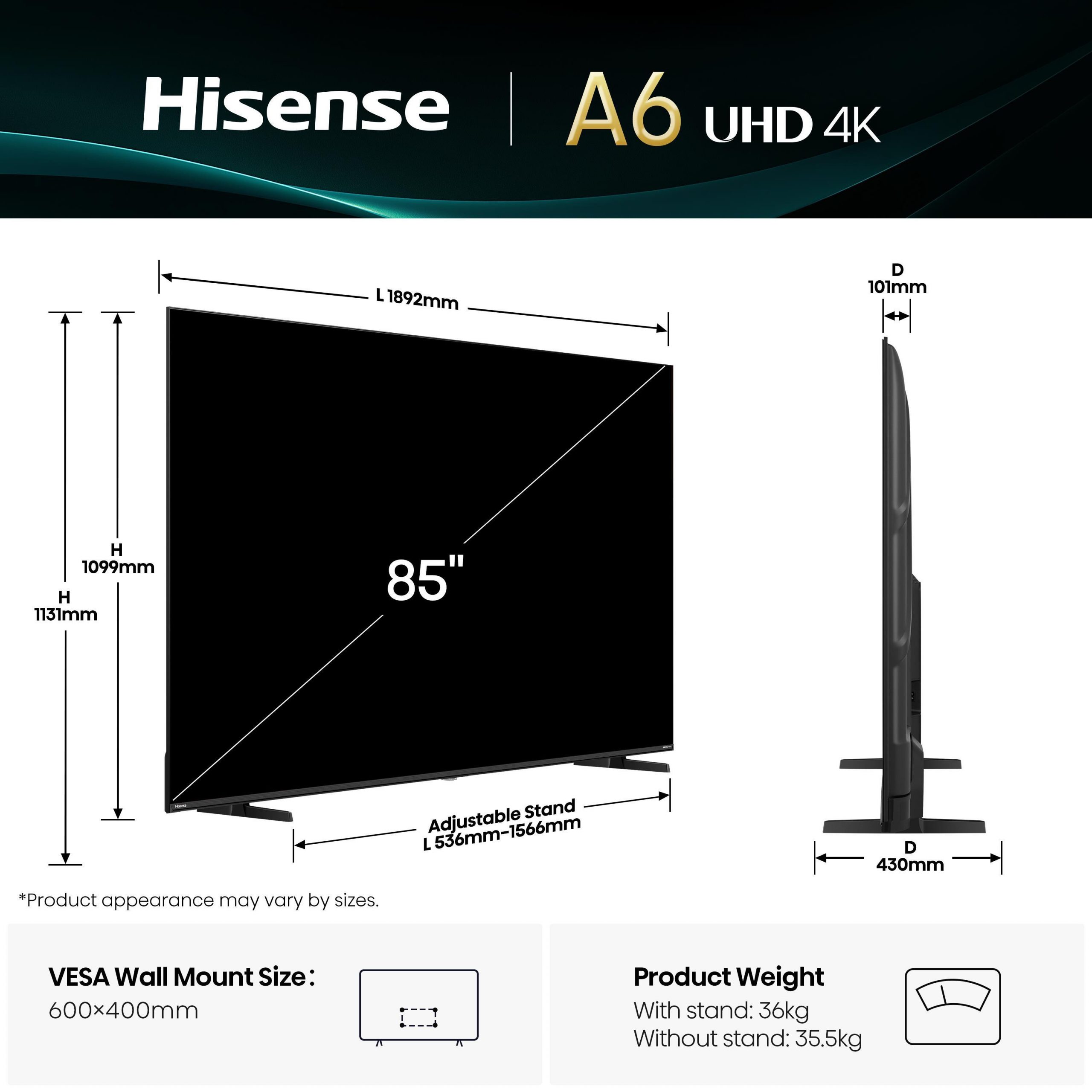 Hisense 85A69Q Smart TV LED 85 Pollici UHD 4K Vidaa U9 TV - immagine 2