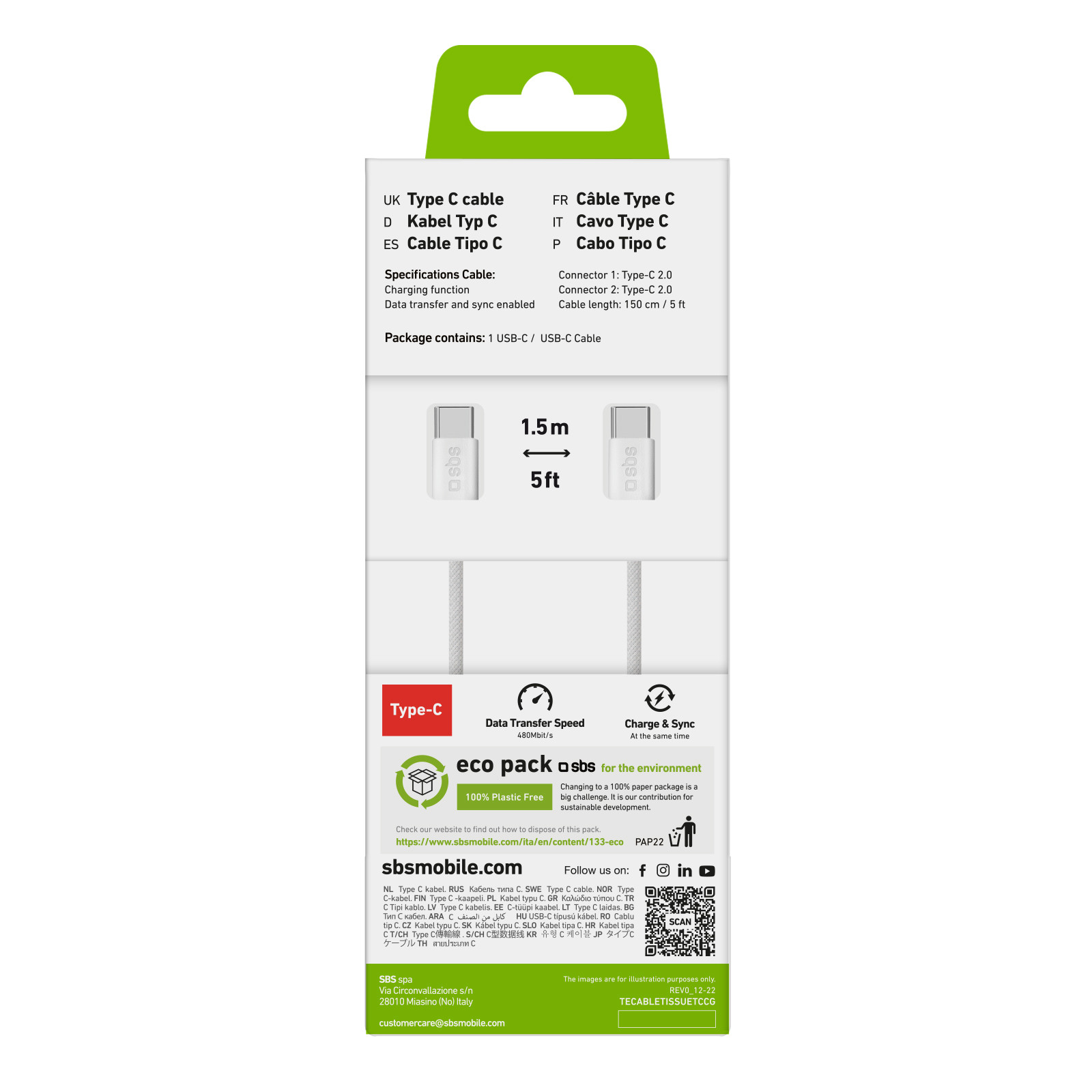 SBS TECABLETISSUETCCG Cavo USB-C - USB-C in Tessuto 1.5MT - immagine 4
