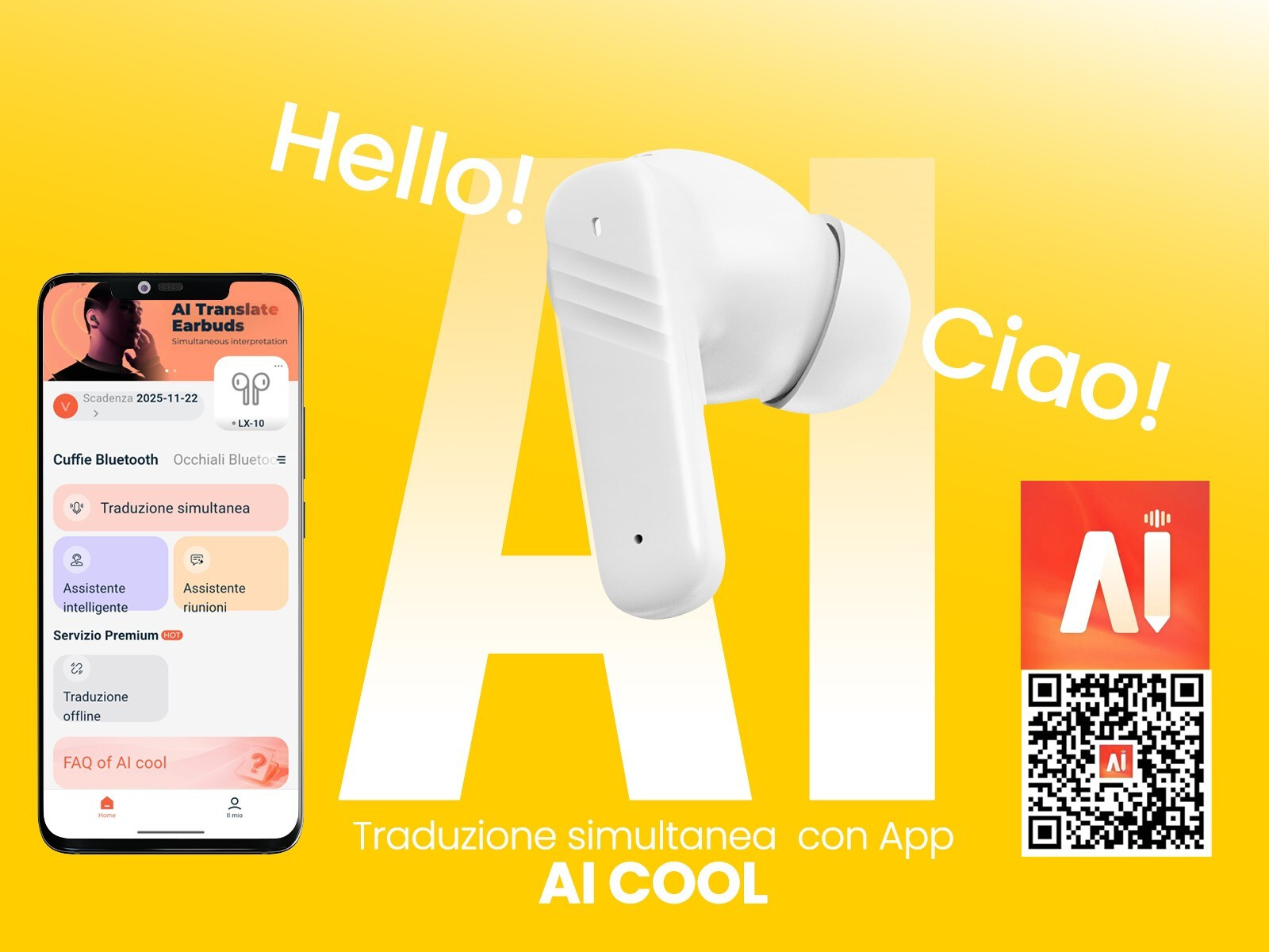 Trevi EAR 100 AID Nero Cuffie con Traduzione Simultanea AI e Display Touch - immagine 4