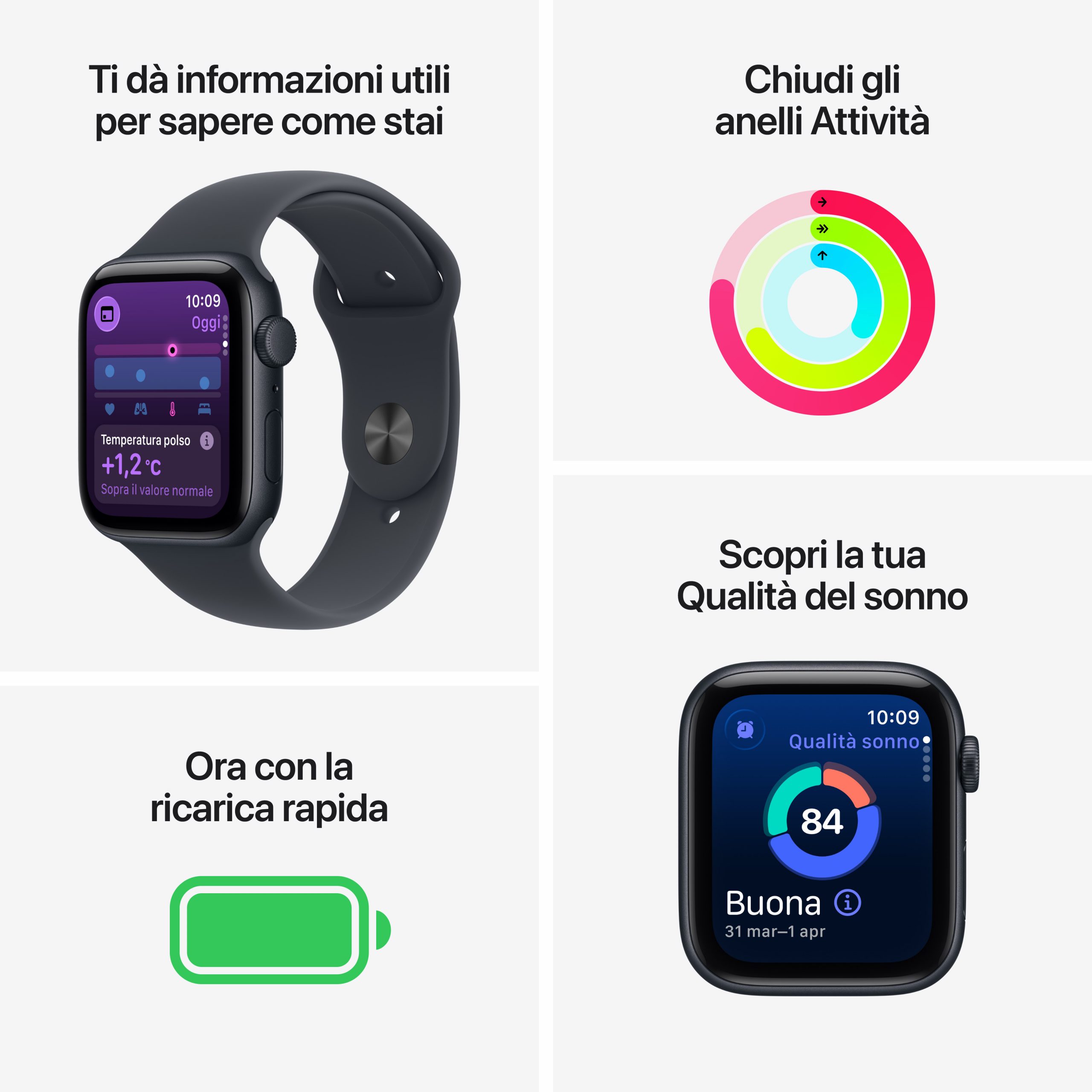 Apple MEHQ4QLA Apple Watch SE 3 Mezzanotte Smartwatch 44MM GPS Sportband M-L - immagine 3