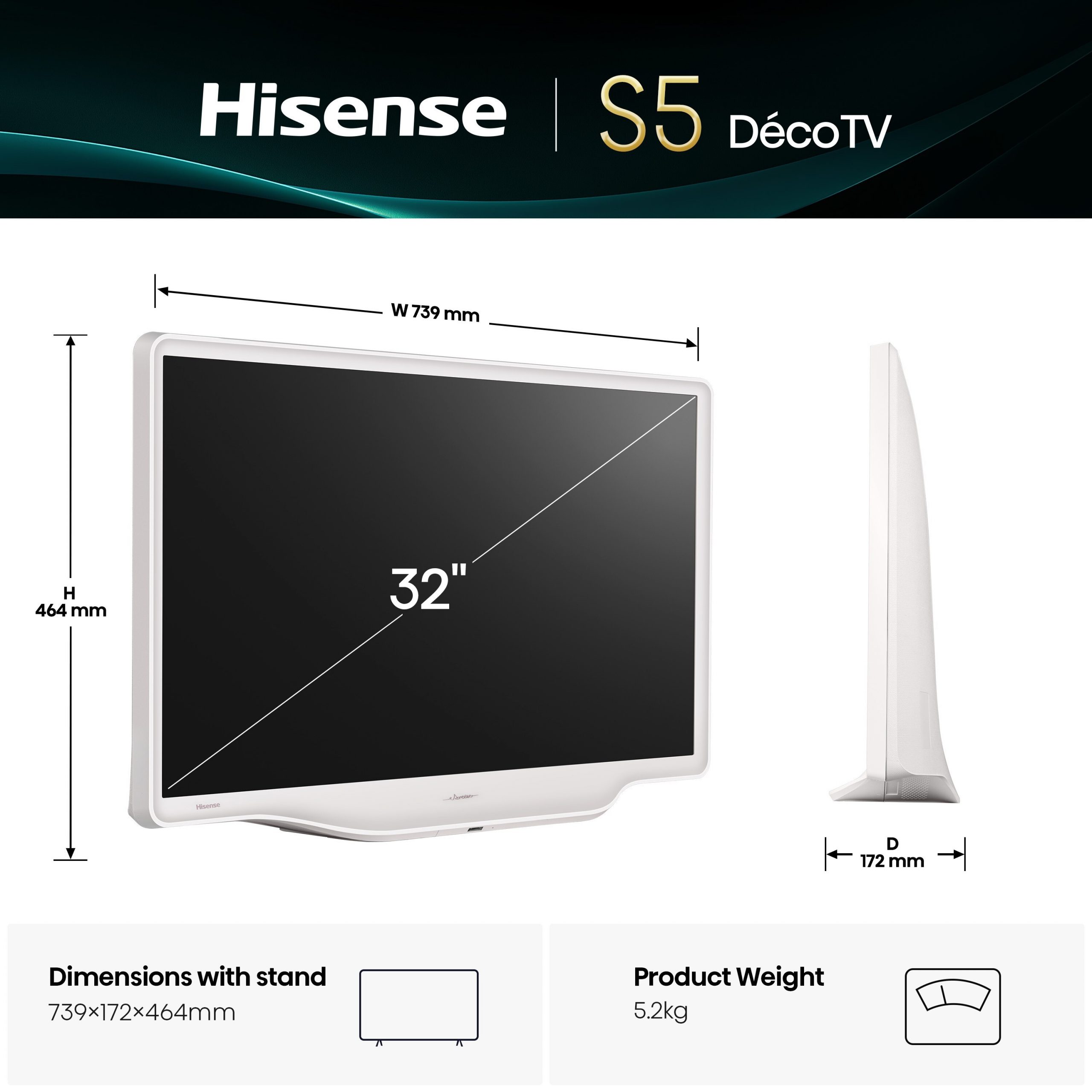 Hisense 32S5Q Bianco Smart TV Qled 32 Pollici FHD Vidaa Deco TV - immagine 3