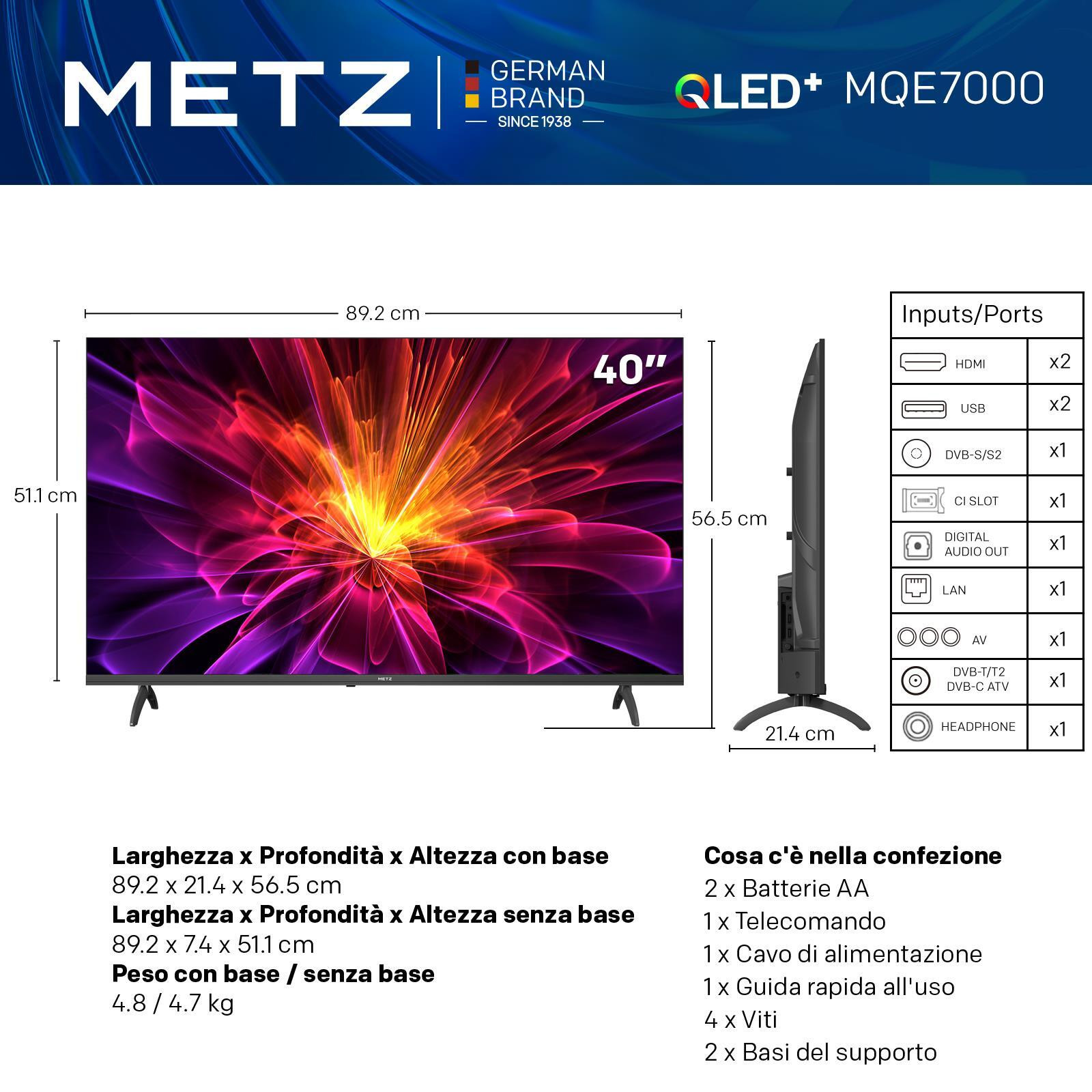 Metz 40MQE7000Z Smart TV Qled 40 Pollici FHD Google TV - immagine 2