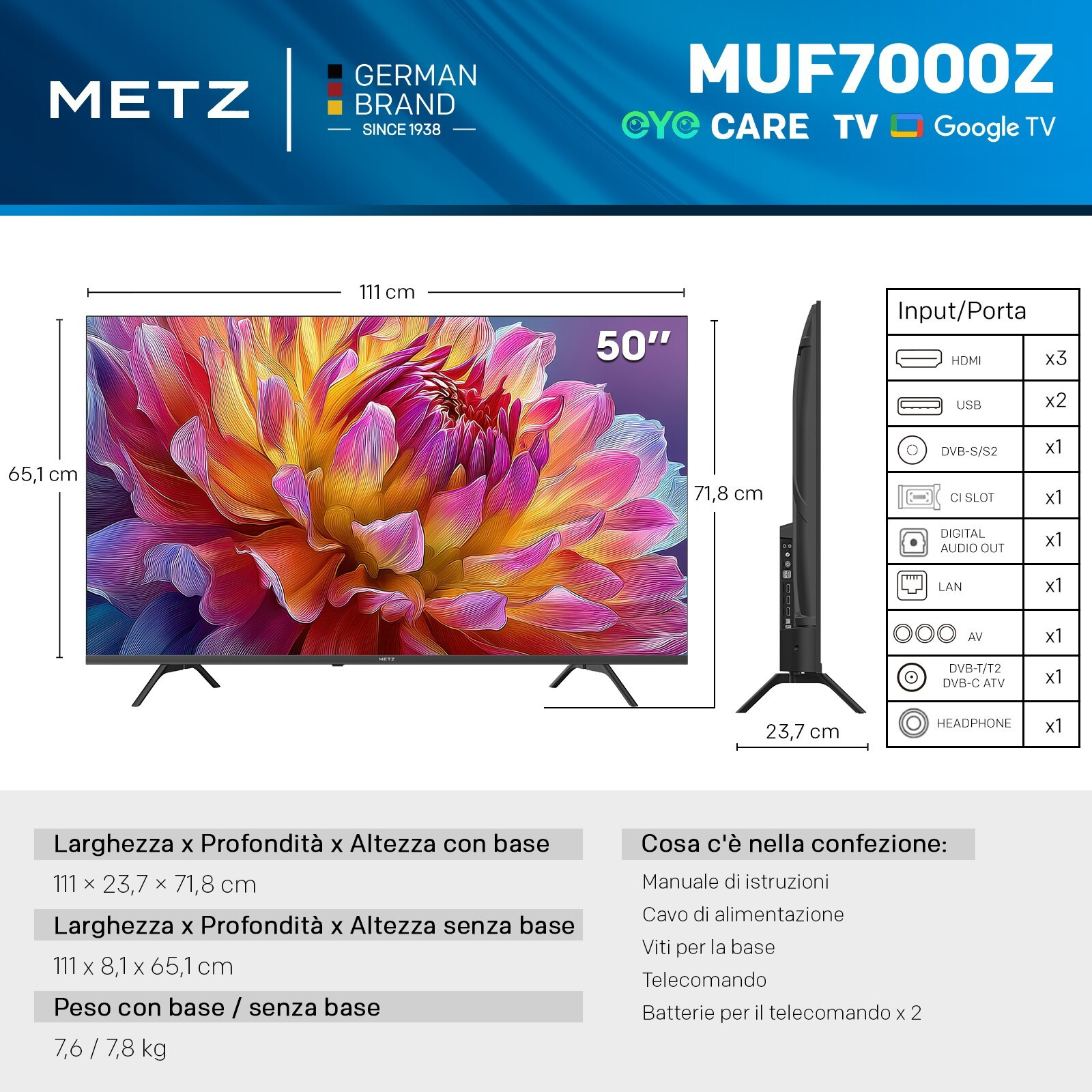 Metz 50MUF7000Z Smart TV LED 50 Pollici UHD 4K Google Tv - immagine 2