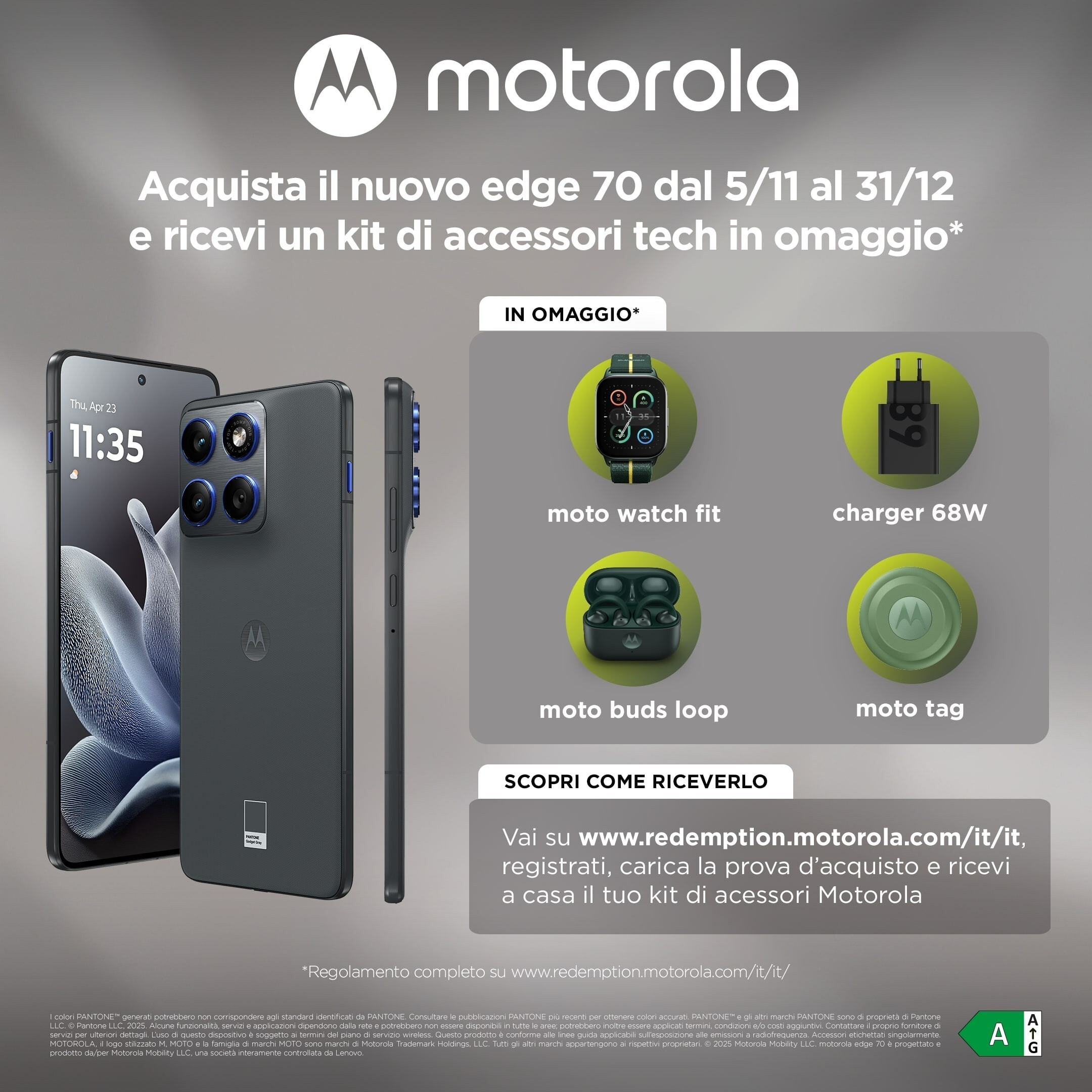 Motorola Edge 70 Gadget Grey Smartphone 6.67 Pollici Super HD 12GB 512GB - immagine 5