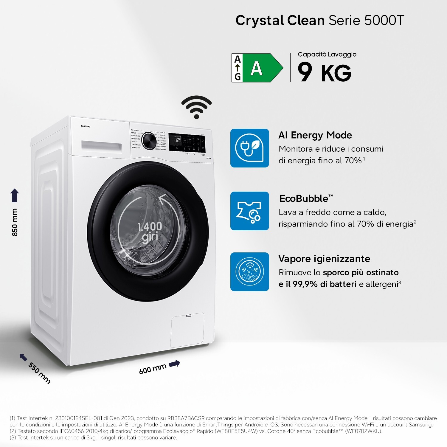 SAMSUNG WW90CGC04DAE LAV.C-FRONT 9KG 1400GIRI CE.A INV. VAPORE WIFI LAV. C-FRONTALE 9 - immagine 4