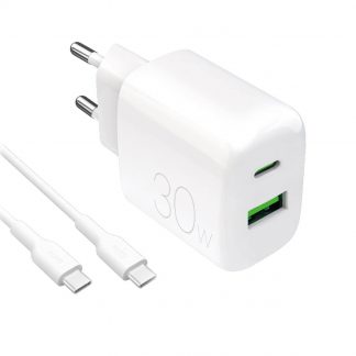 PURO PUTCUSBAC30WDYKCCWHI CARICABATT.RETE PRO LITE 30W USB-A-USB-C + CAVO CARICA BATTERIE RETE E BASI