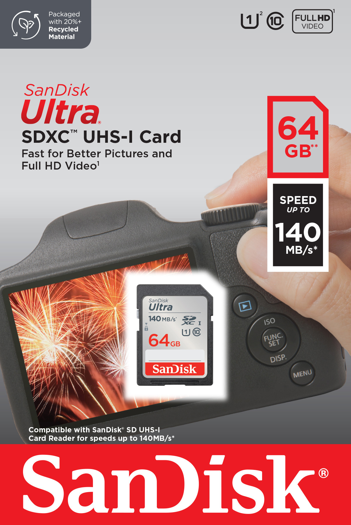 SANDISK SDSDUNB064GGN6IN MEM.SDXC ULTRA 64GB L. 140MB-S U1 UHS-I C10 MEMORIE SD