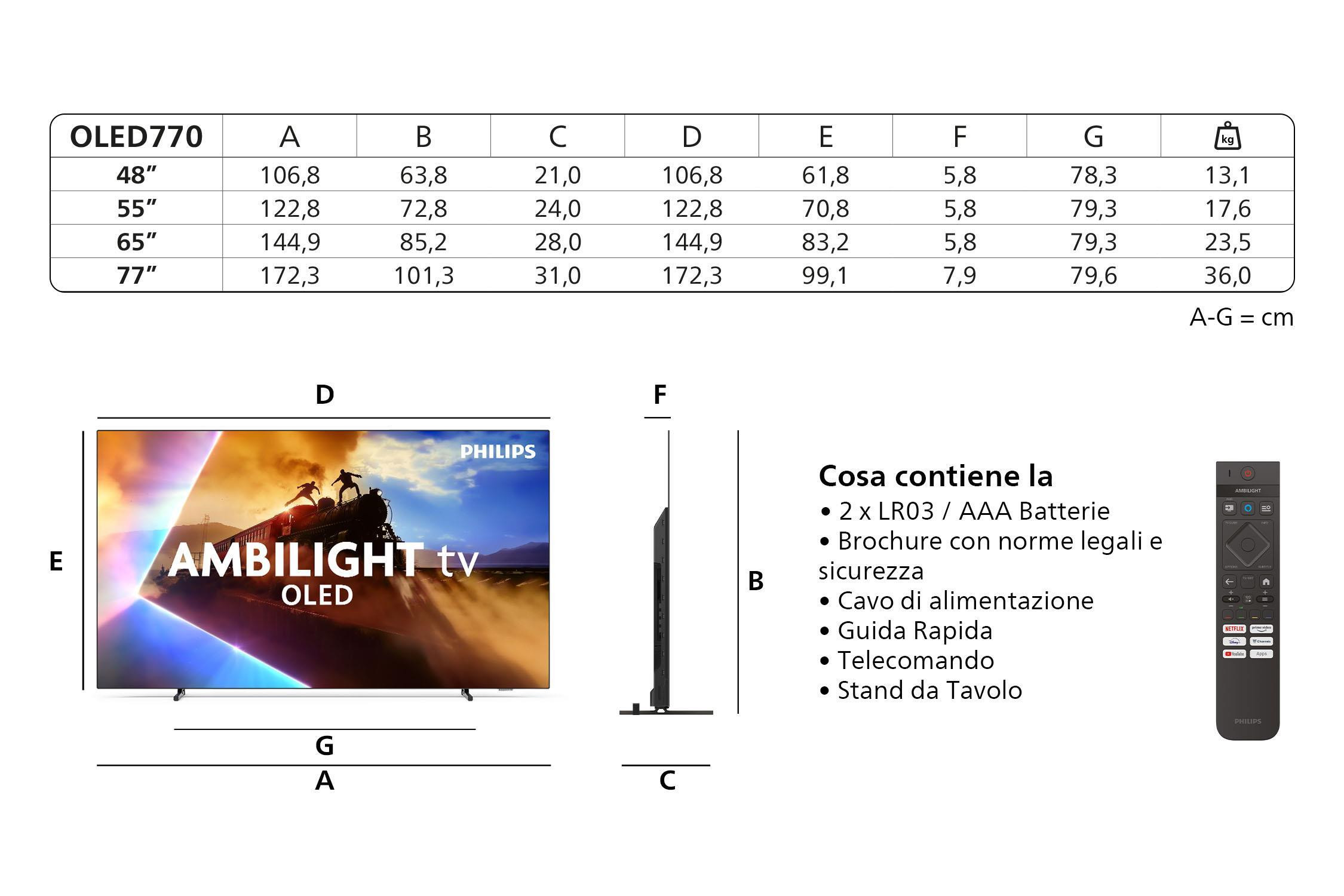 PHILIPS 48OLED770 TV OLED 48 UHD 4K DVBT2-S2 SMART TITAN AMBILIGHT TV OLED 43 - immagine 3