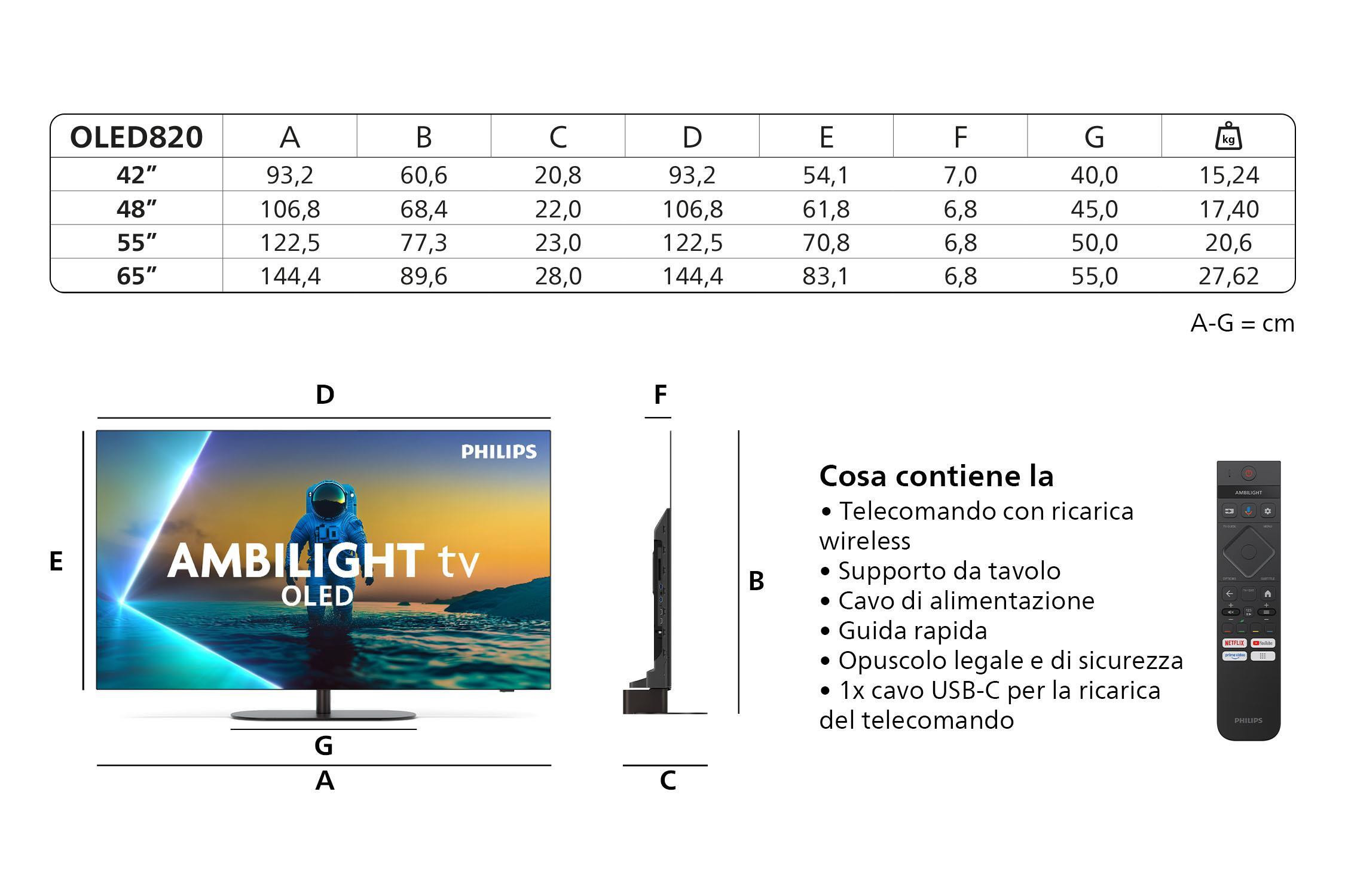 PHILIPS 48OLED820 TV OLED 48 UHD 4K DVBT2-S2 SMART GOOG.TV AMBILIGHT TV OLED 43 - immagine 3